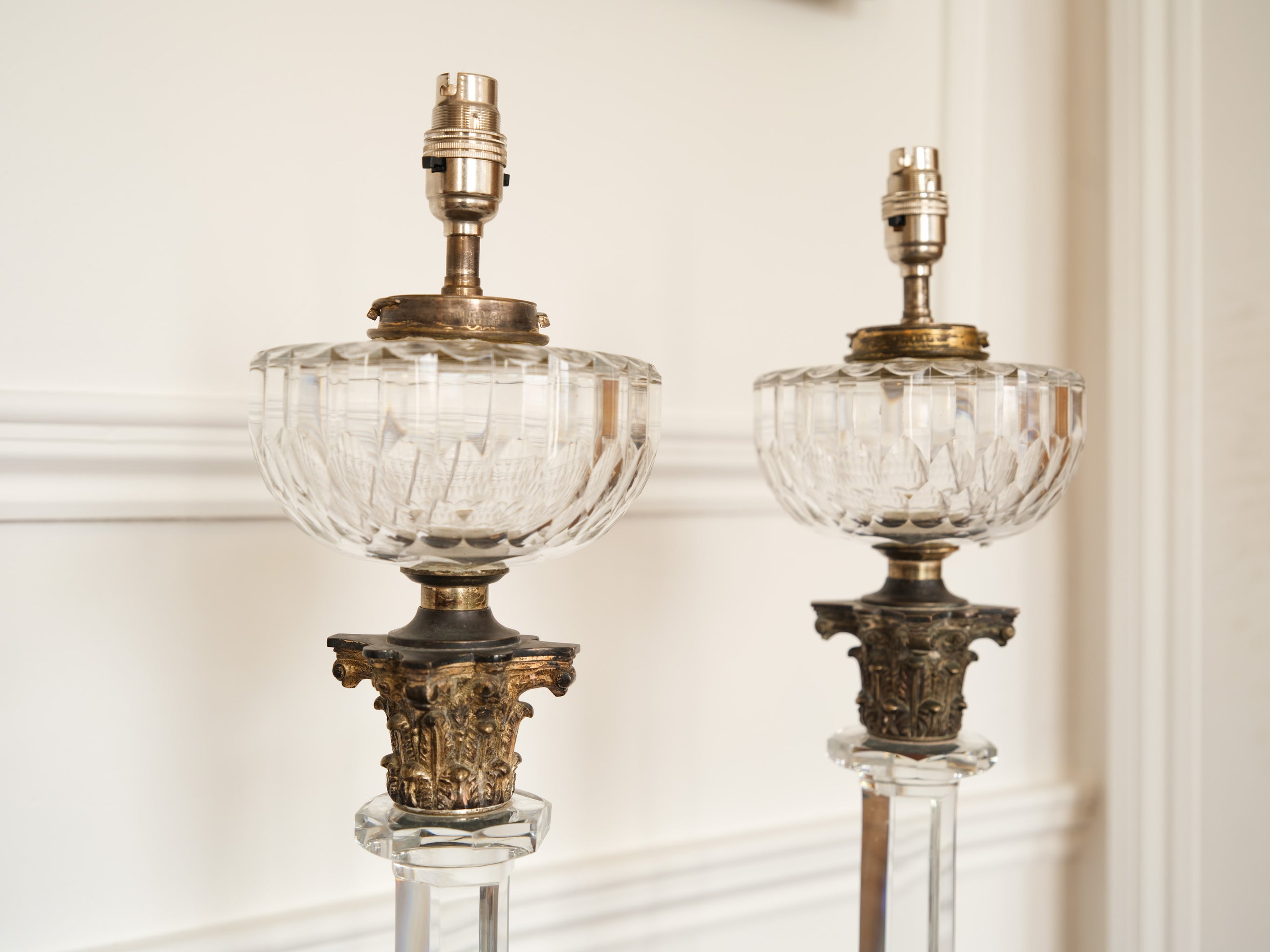 A Pair Of 19th Century Crystal Oil Lamps by Hinks