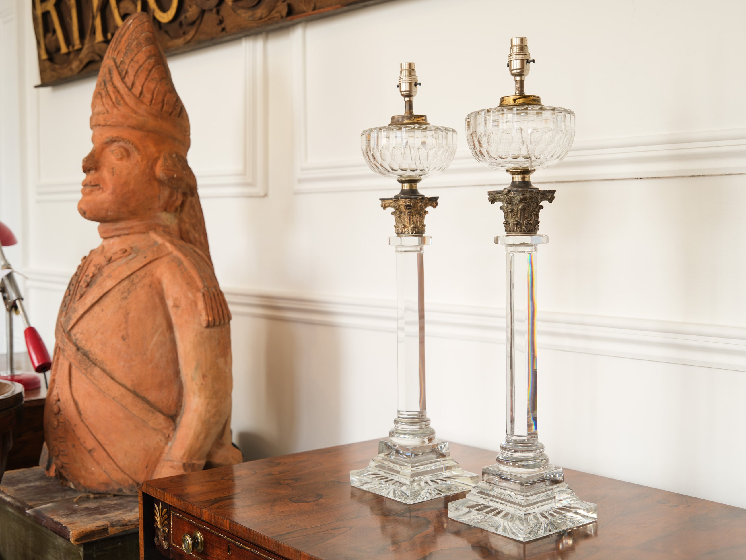 A Pair Of Crystal Oil Lamps by Hinks