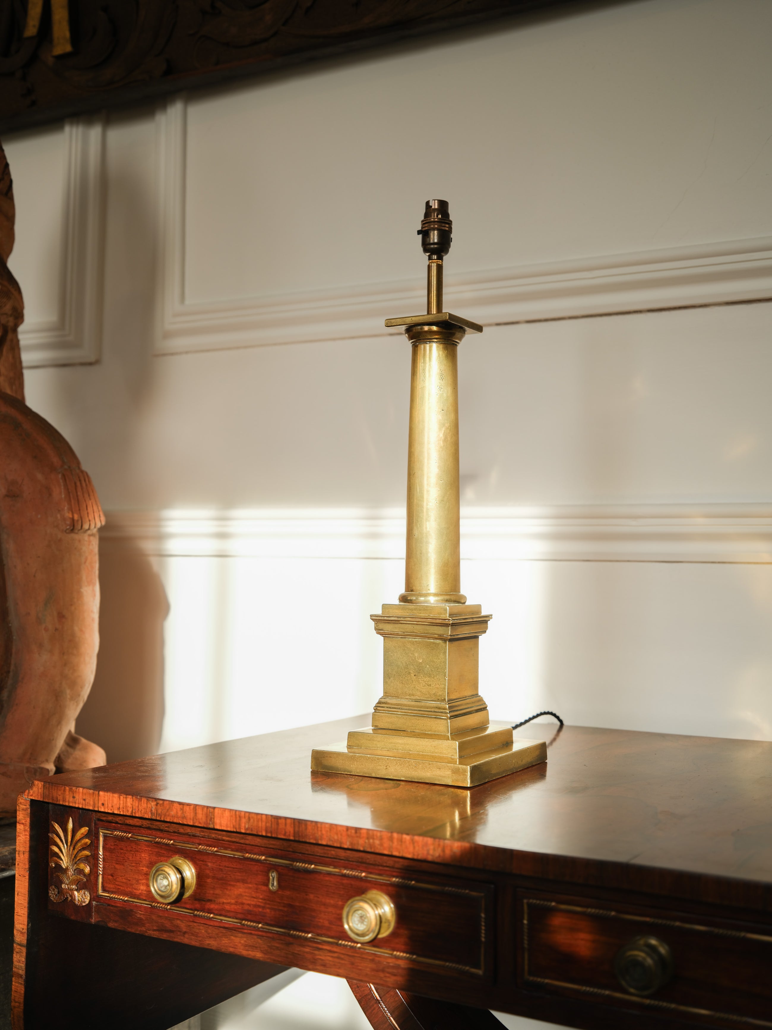 A 19th Century Brass Column Table Lamp