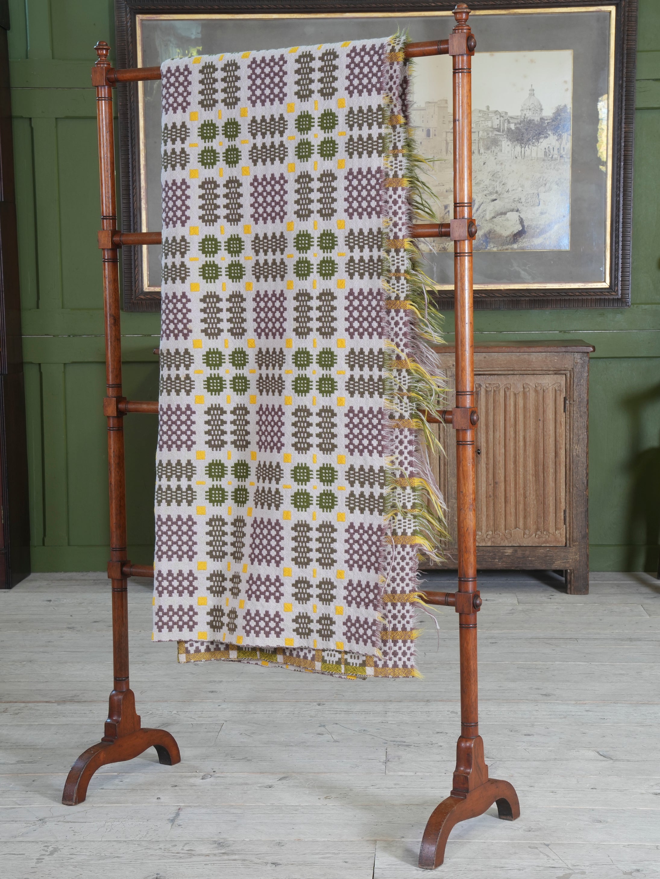 A Cream & Moss Green Welsh Tapestry Blanket