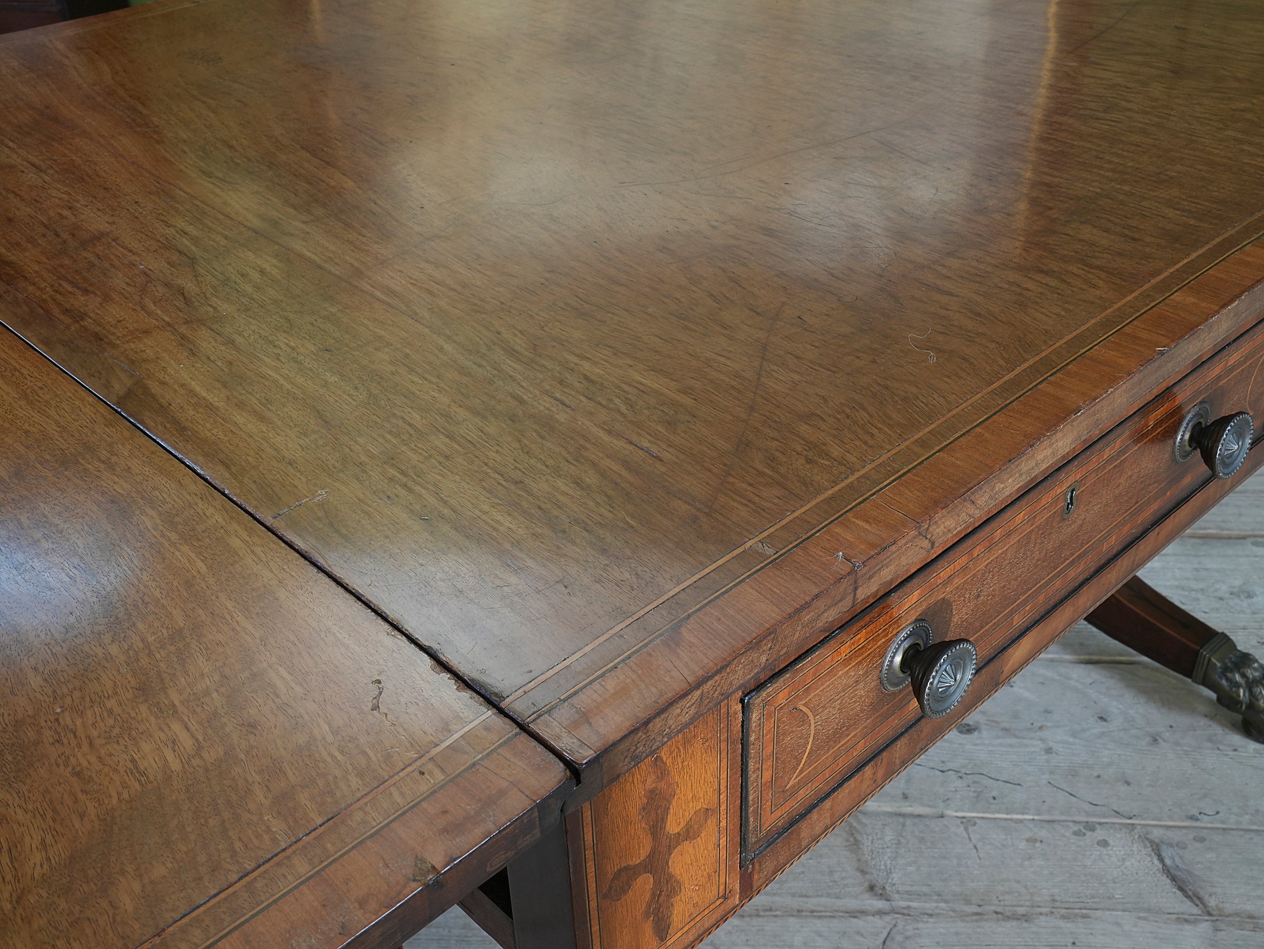 A Regency Lyre Support Sofa Table