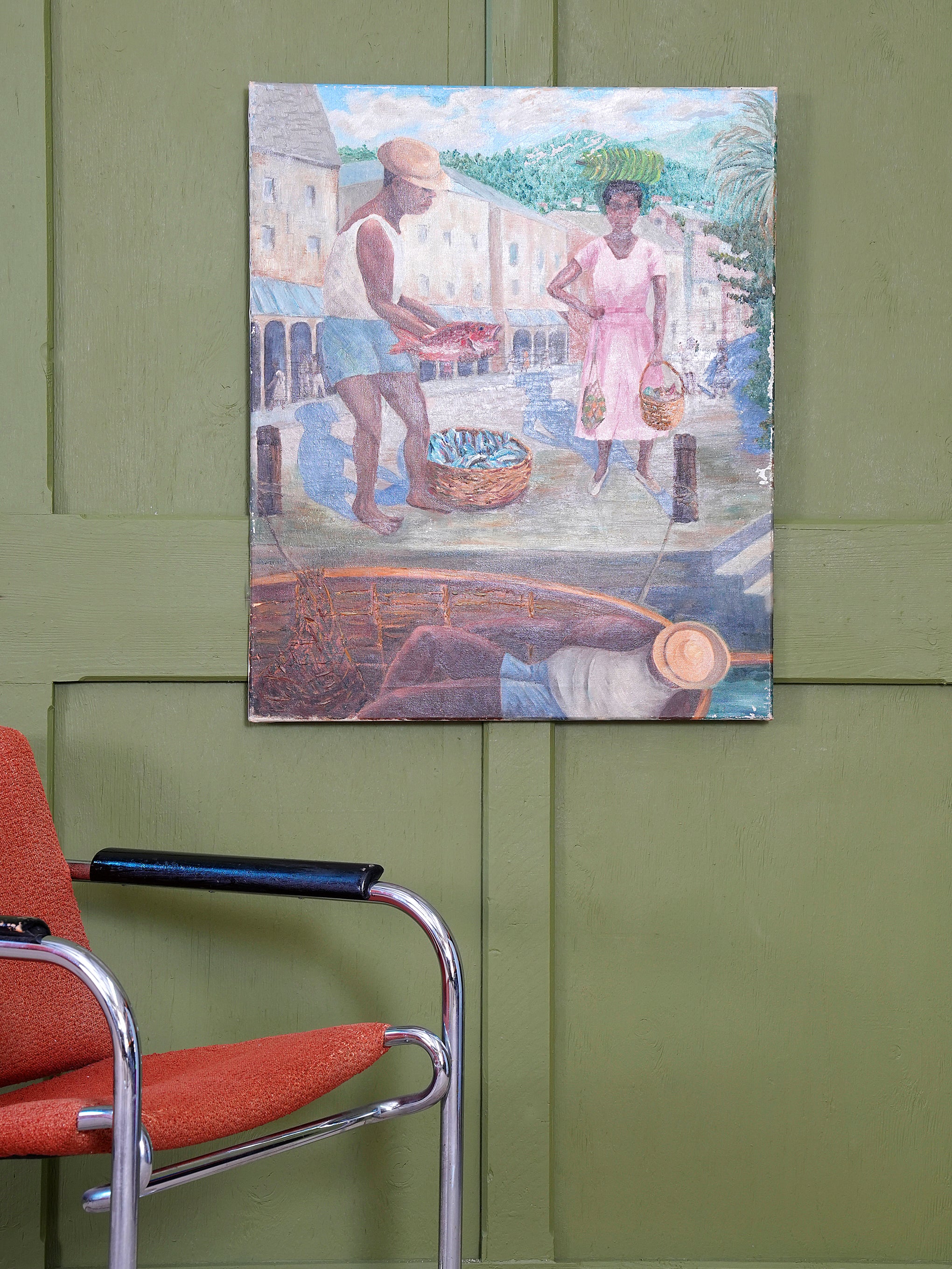 A Caribbean Harbour Oil On Canvas