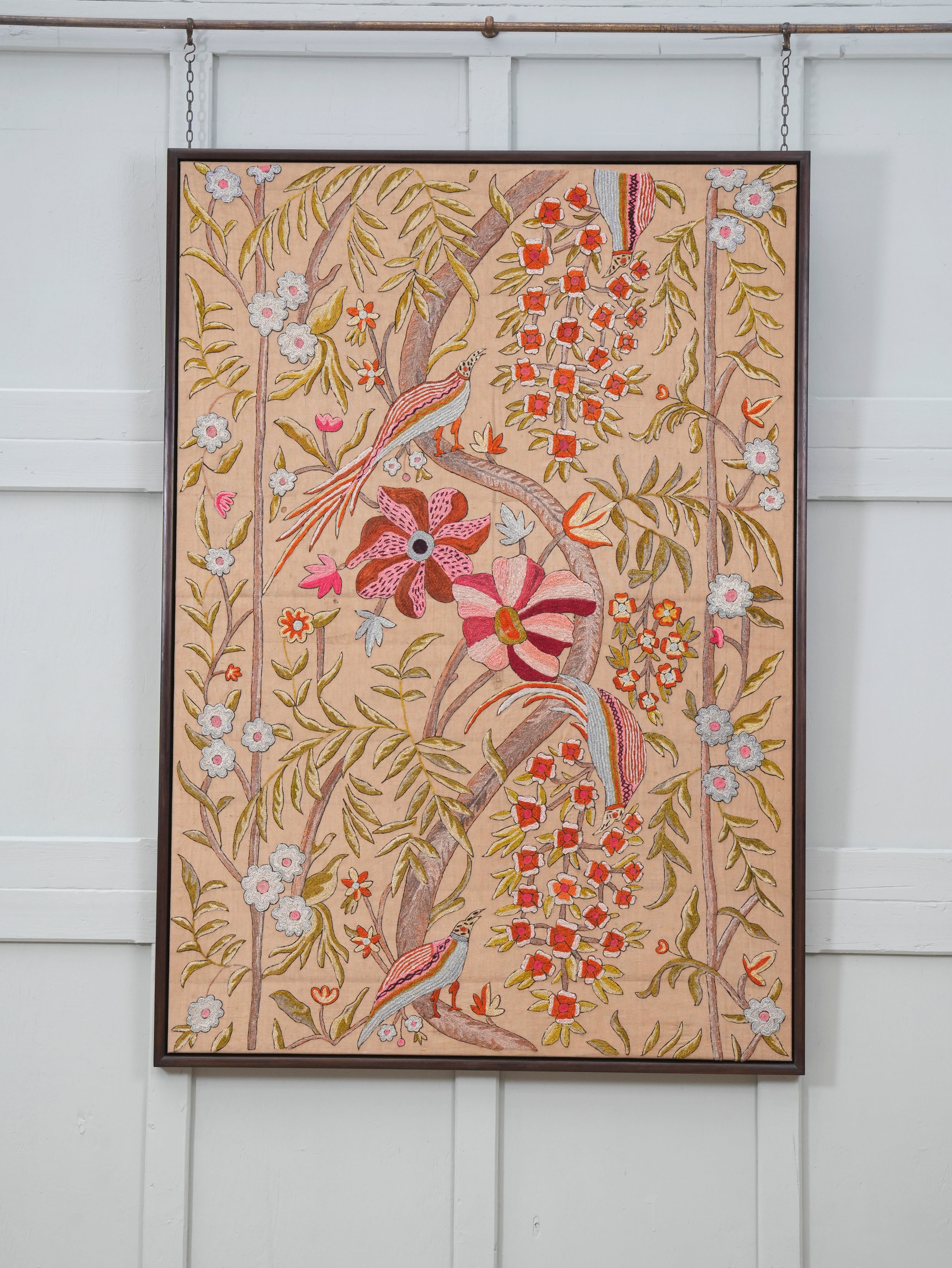 A Framed Indian Crewel Work Tapestry