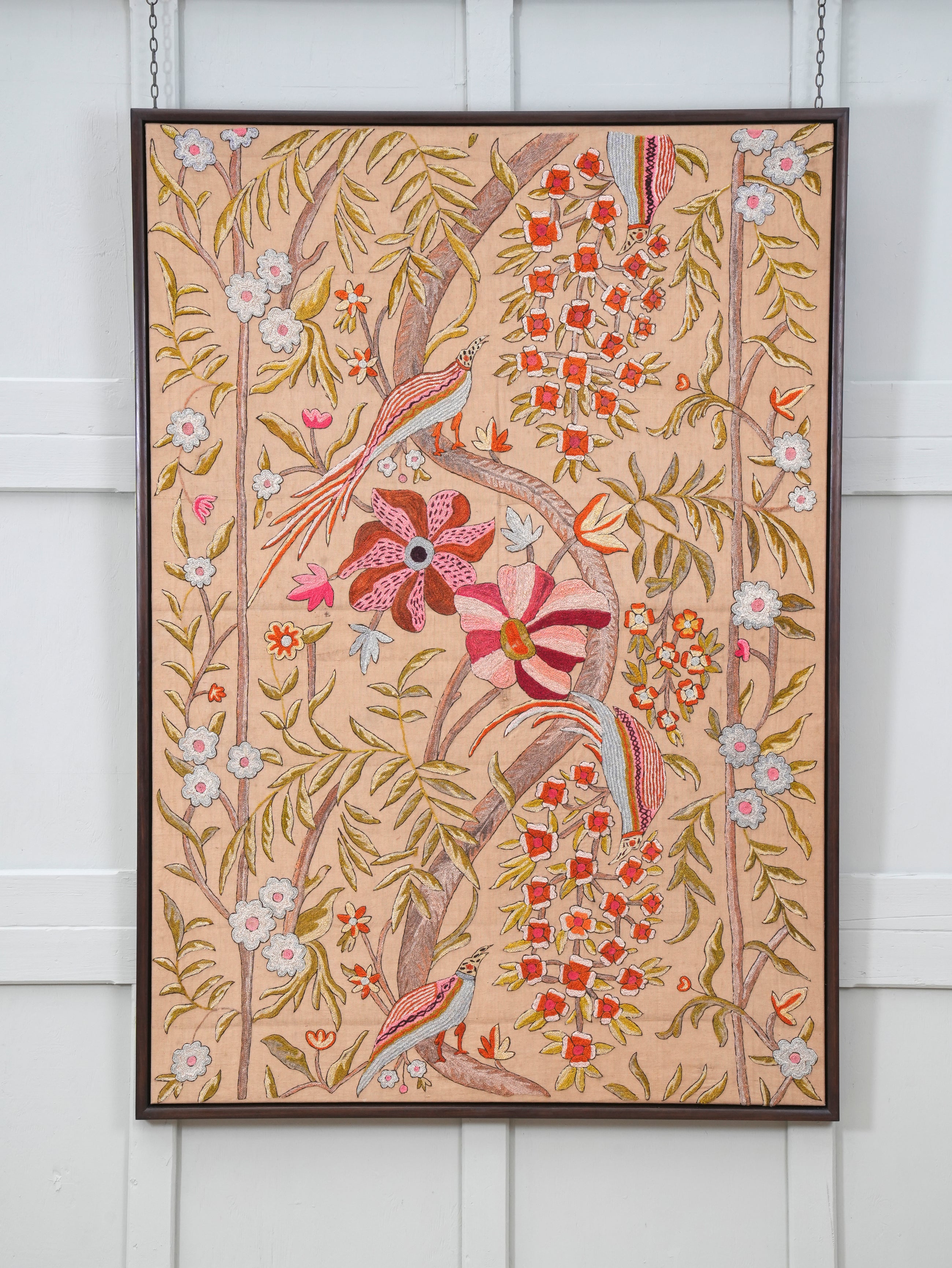 A Framed Indian Crewel Work Tapestry