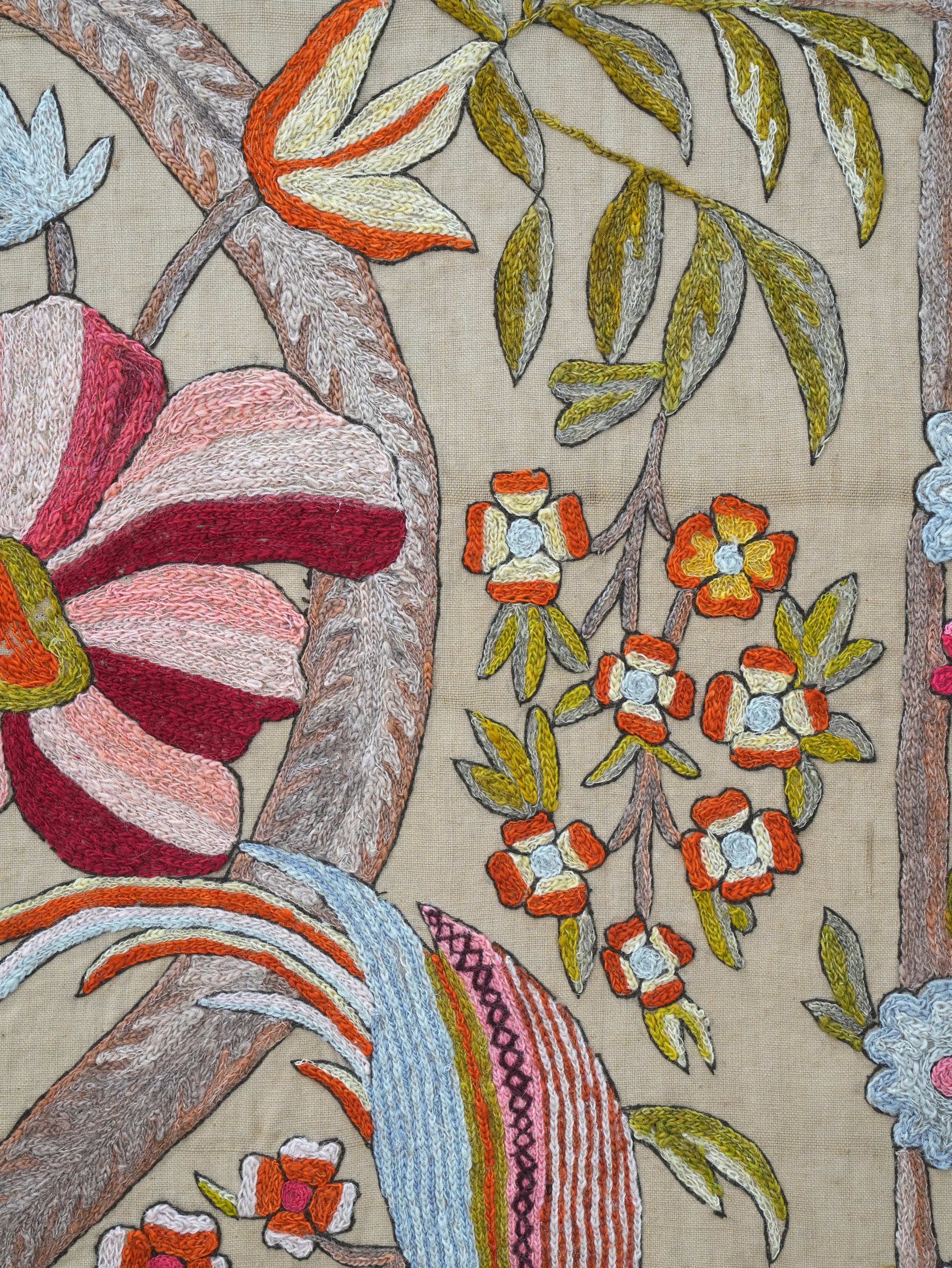 A Framed Indian Crewel Work Tapestry