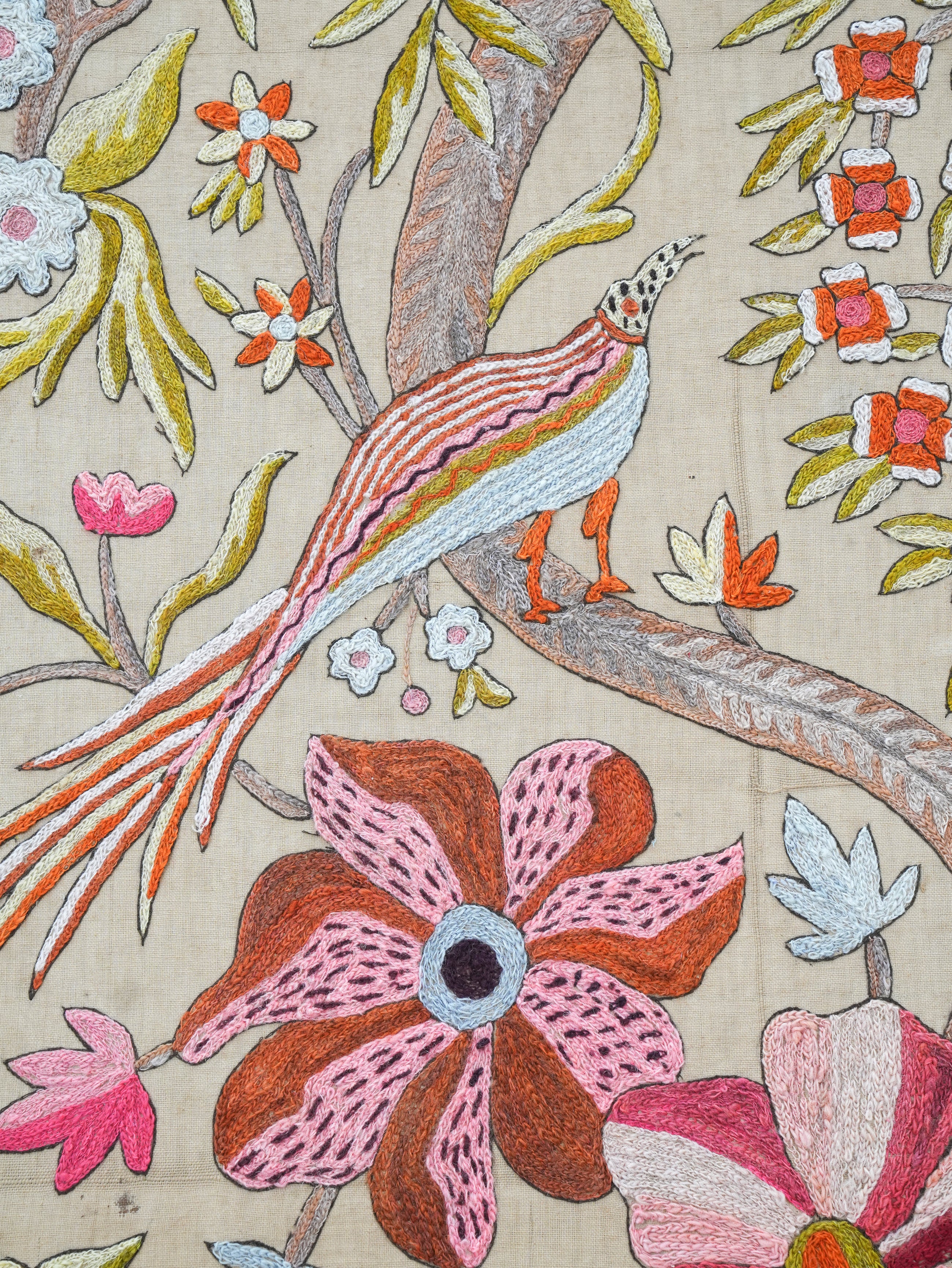 A Framed Indian Crewel Work Tapestry