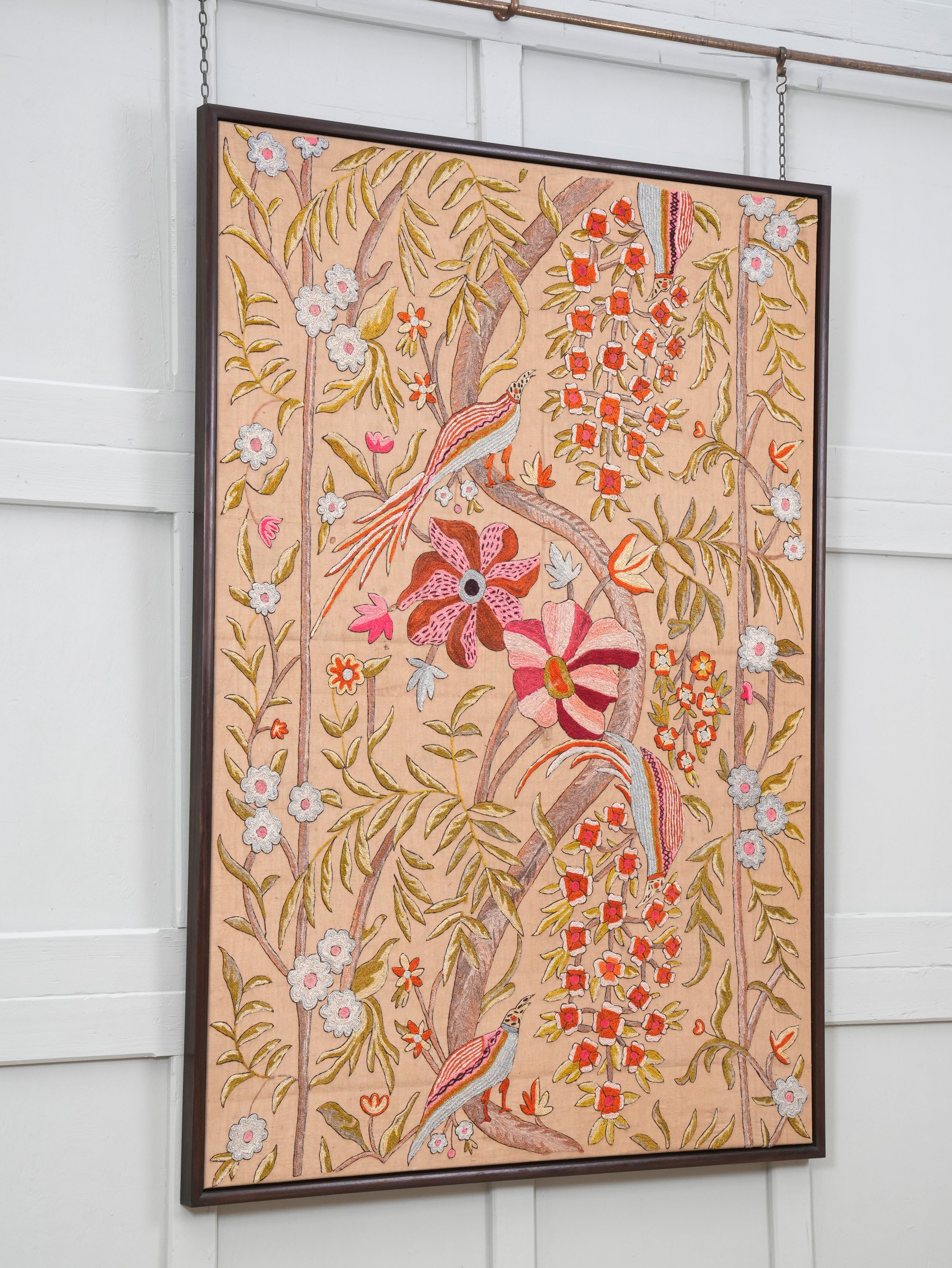 A Framed Indian Crewel Work Tapestry