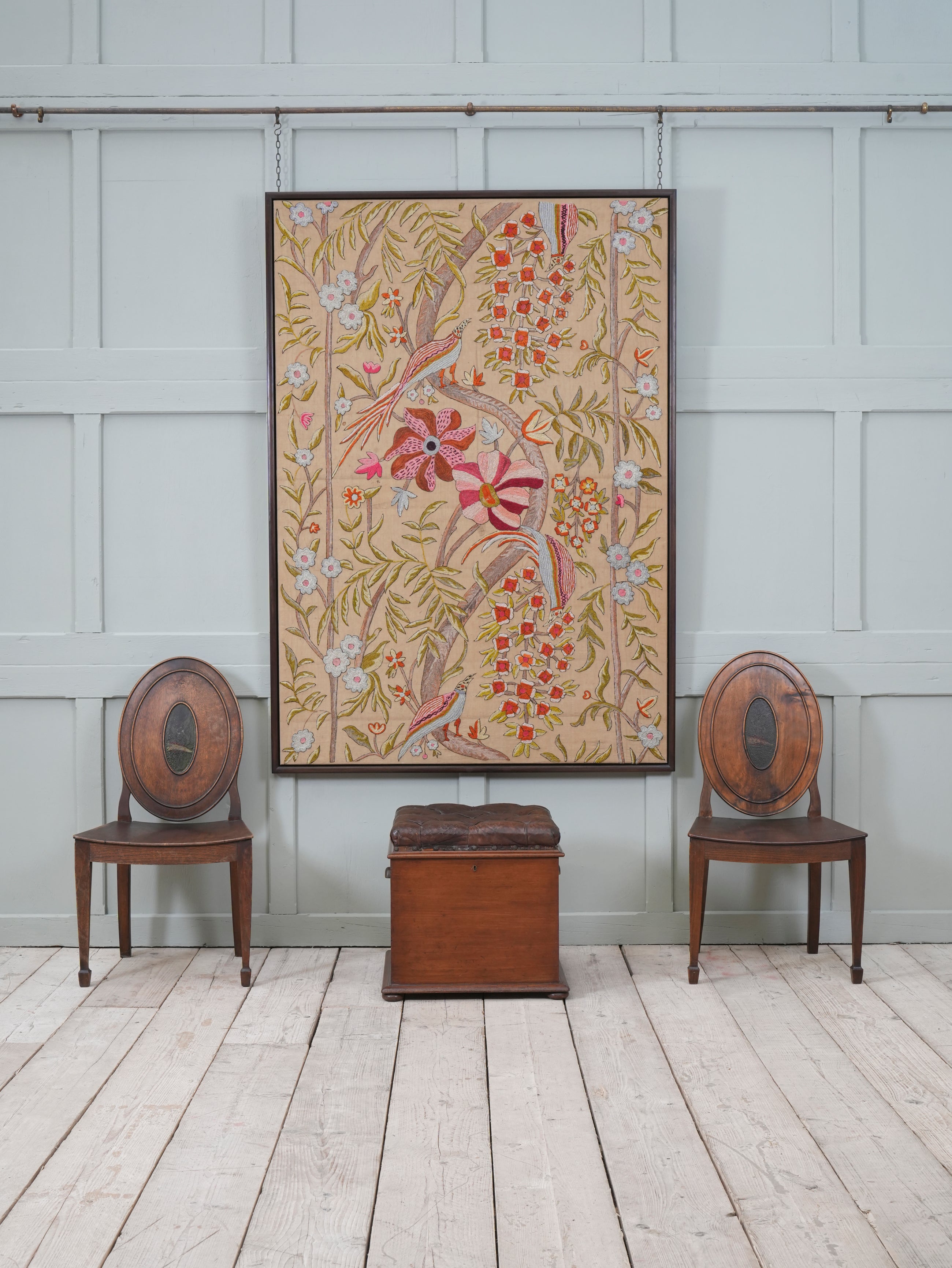 A Framed Indian Crewel Work Tapestry