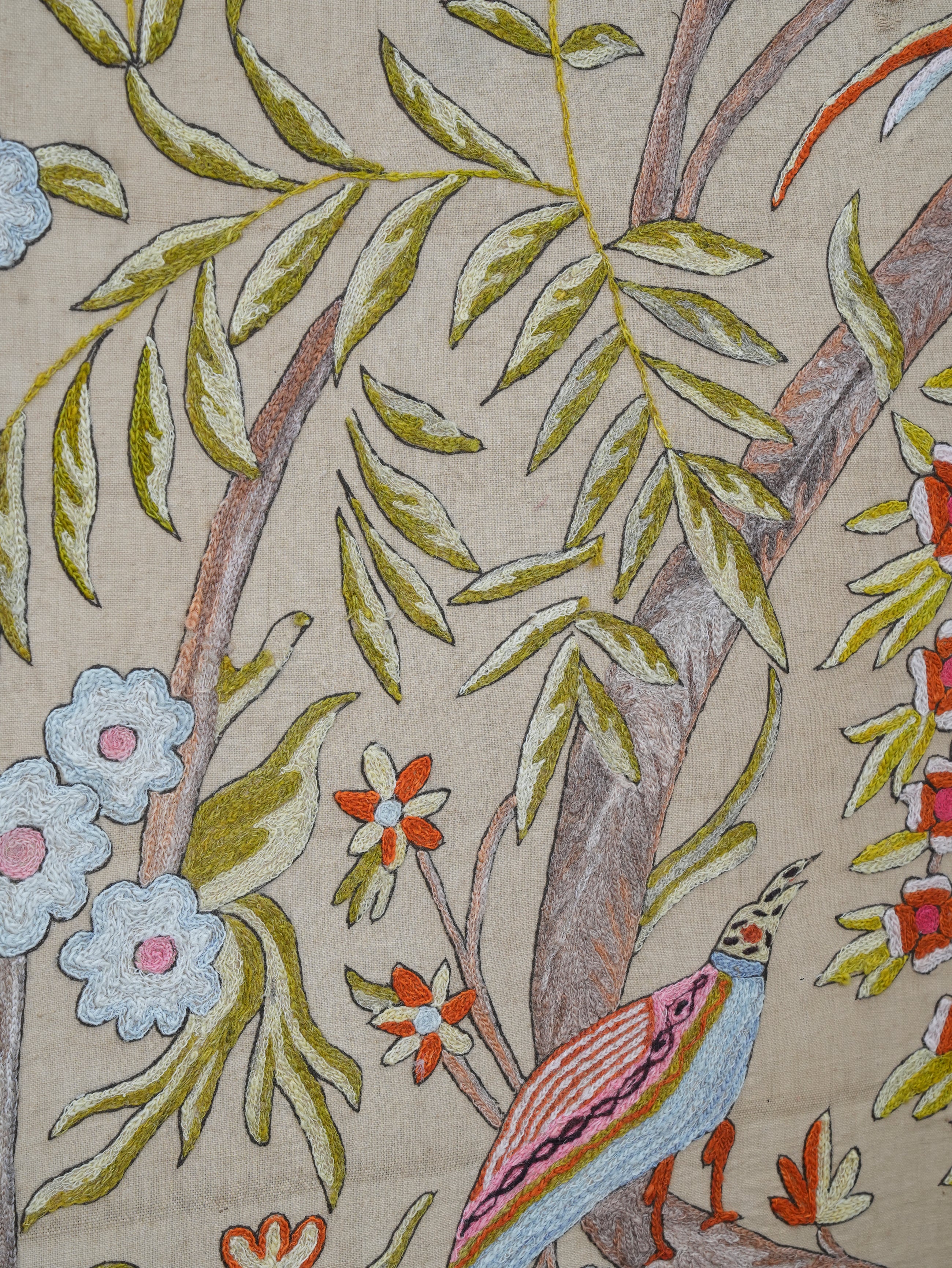 A Framed Indian Crewel Work Tapestry