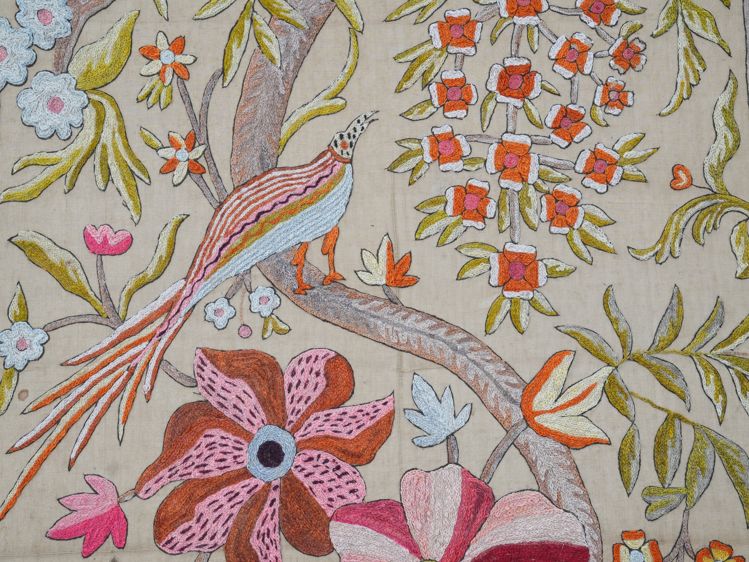 A Framed Indian Crewel Work Tapestry