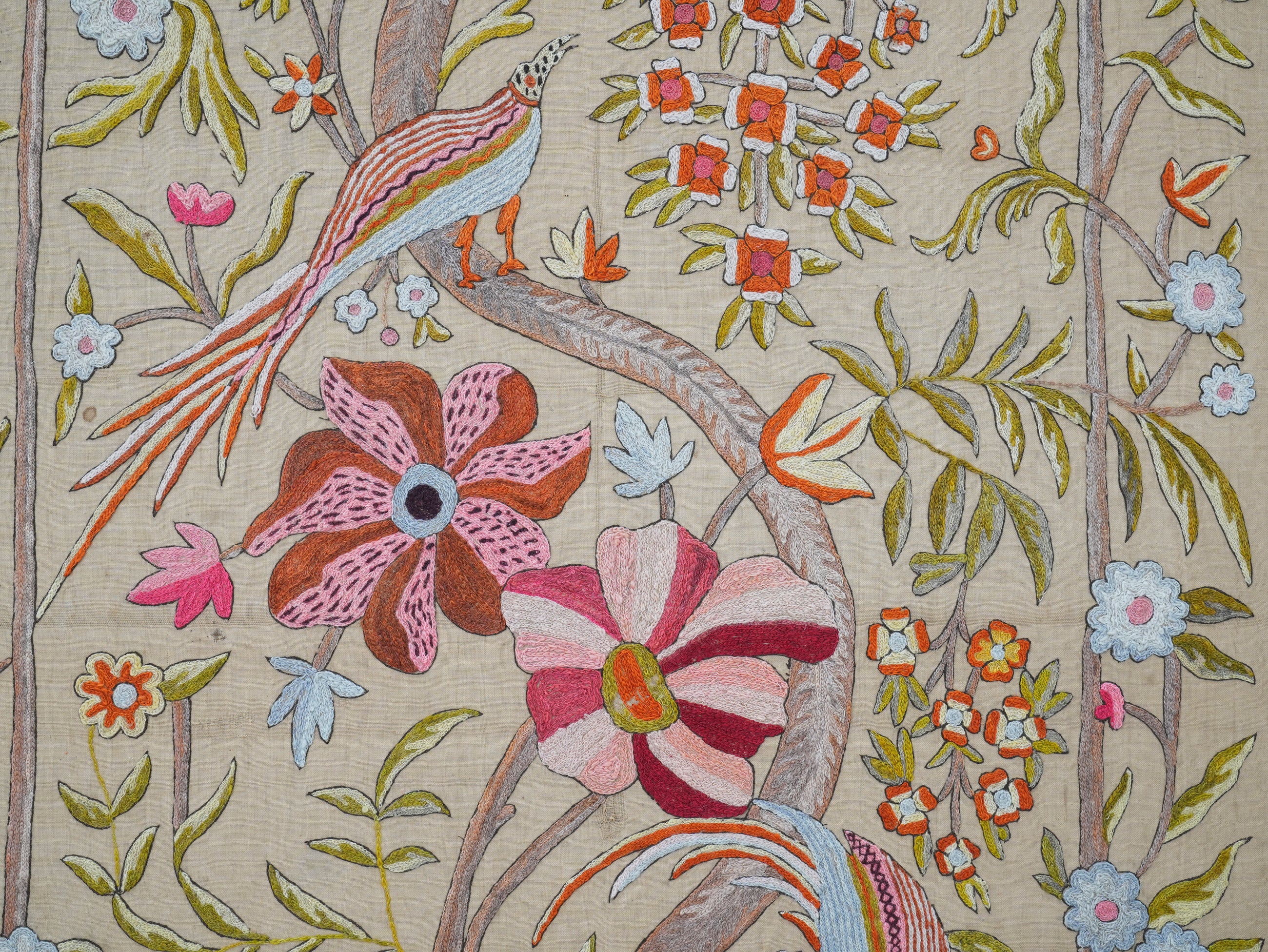 A Framed Indian Crewel Work Tapestry