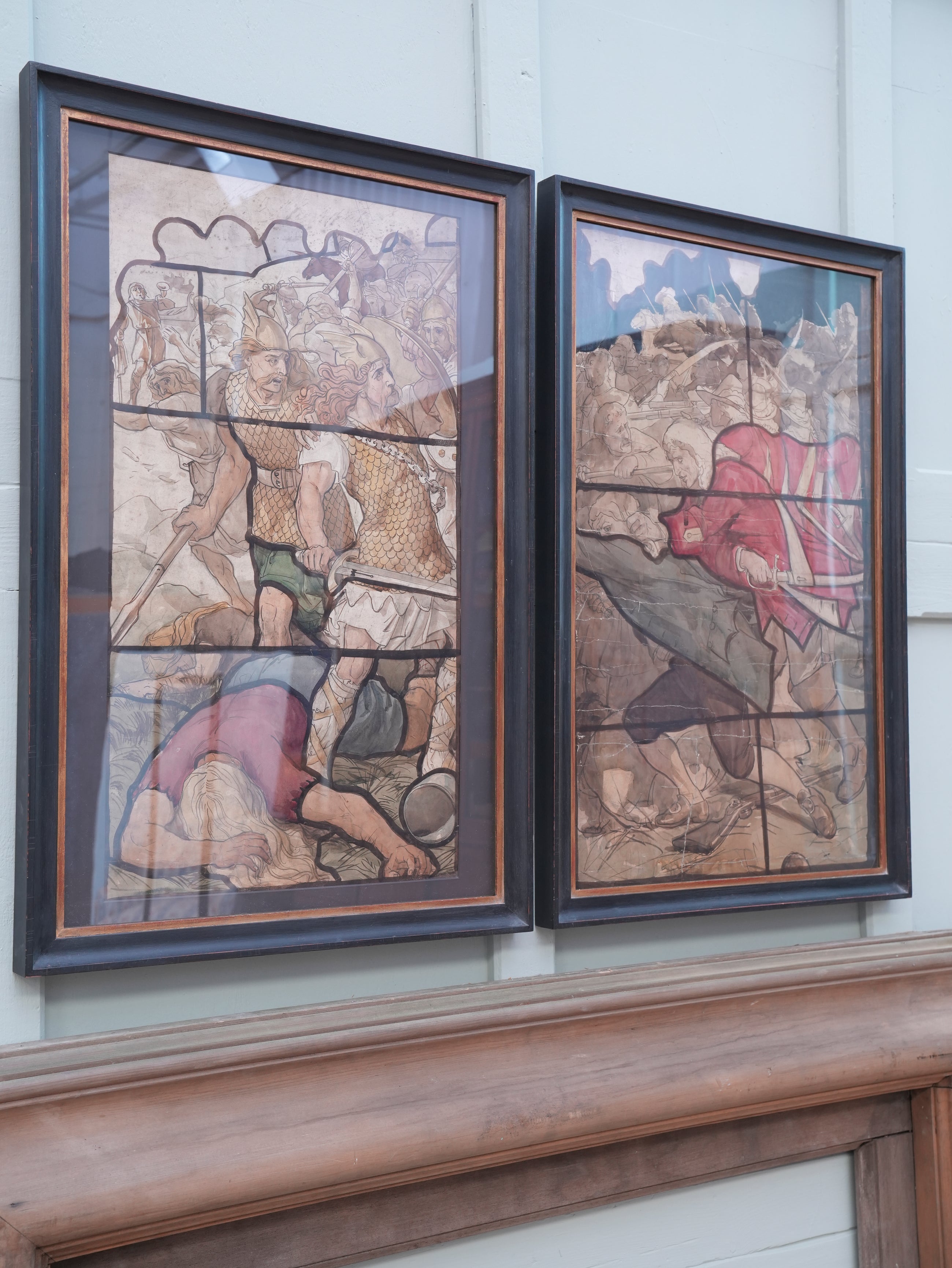 A Pair of 19th Century Stained Glass Watercolour Cartoons