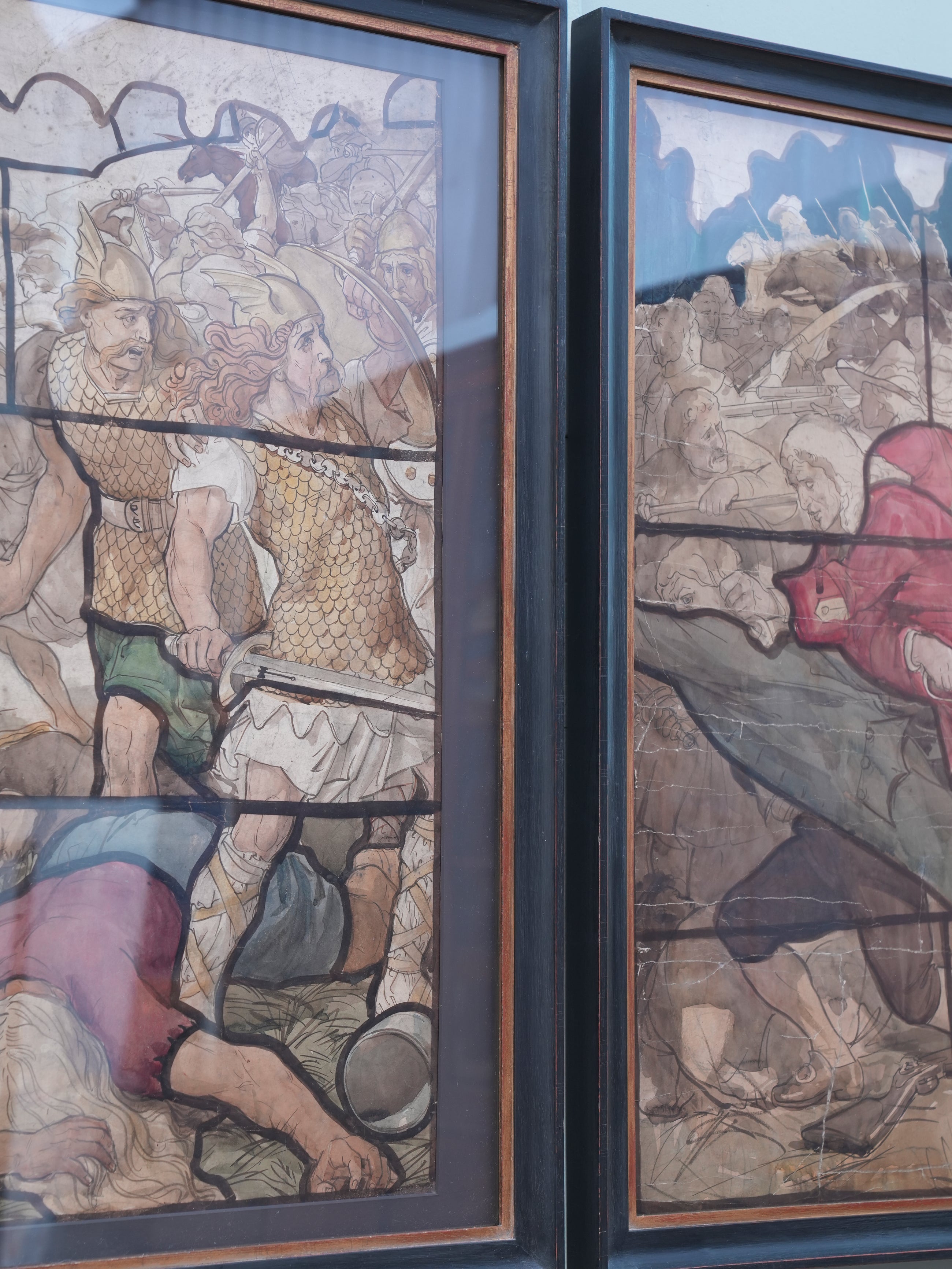 A Pair of 19th Century Stained Glass Watercolour Cartoons