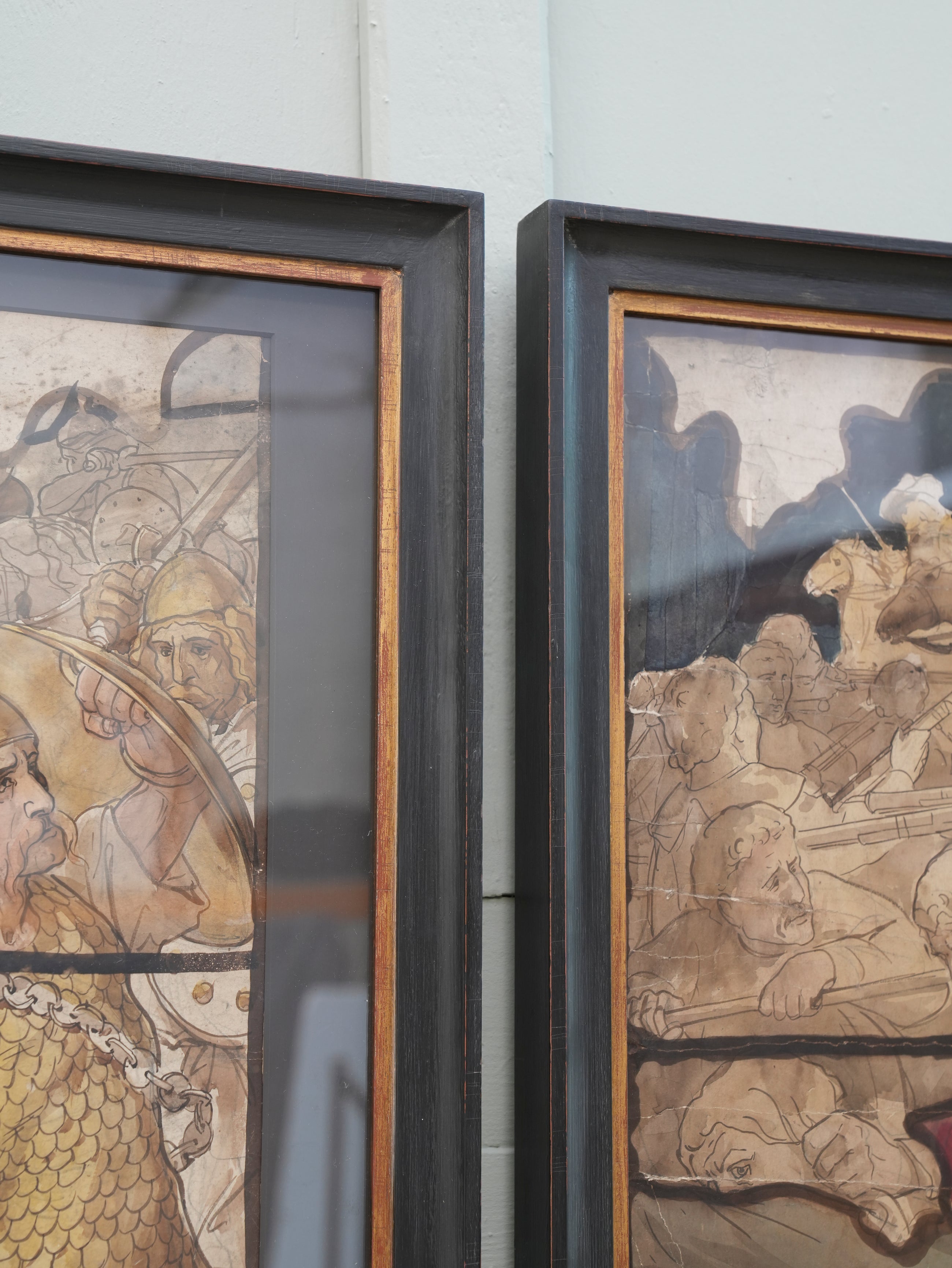 A Pair of 19th Century Stained Glass Watercolour Cartoons