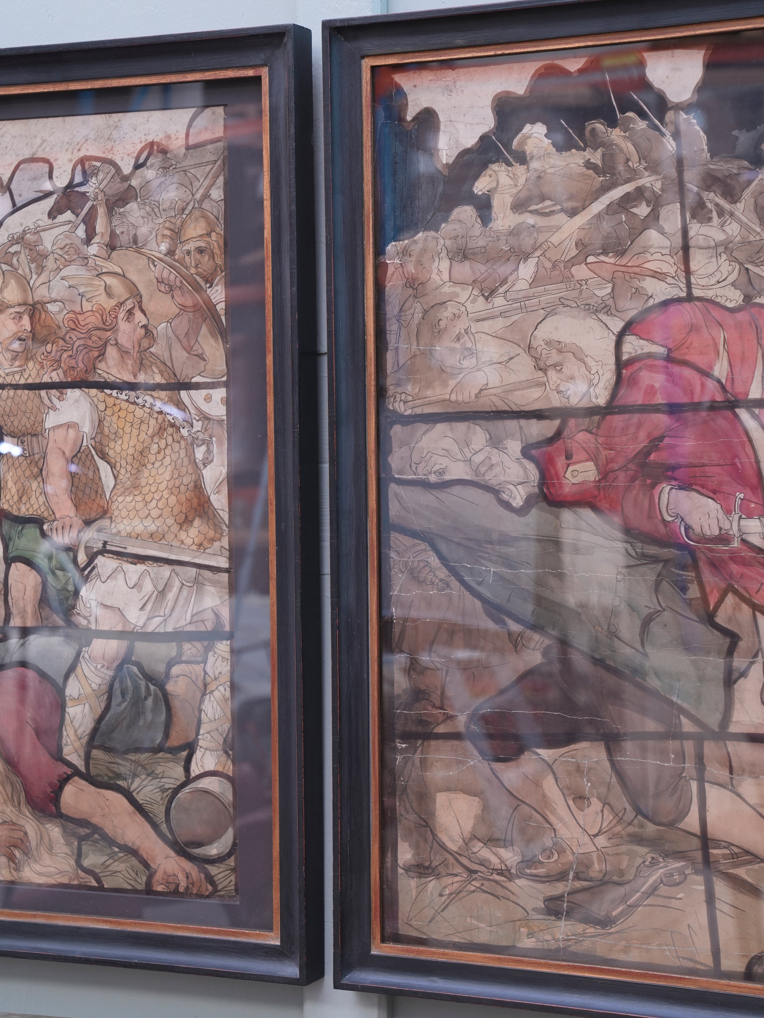 A Pair of 19th Century Stained Glass Watercolour Cartoons
