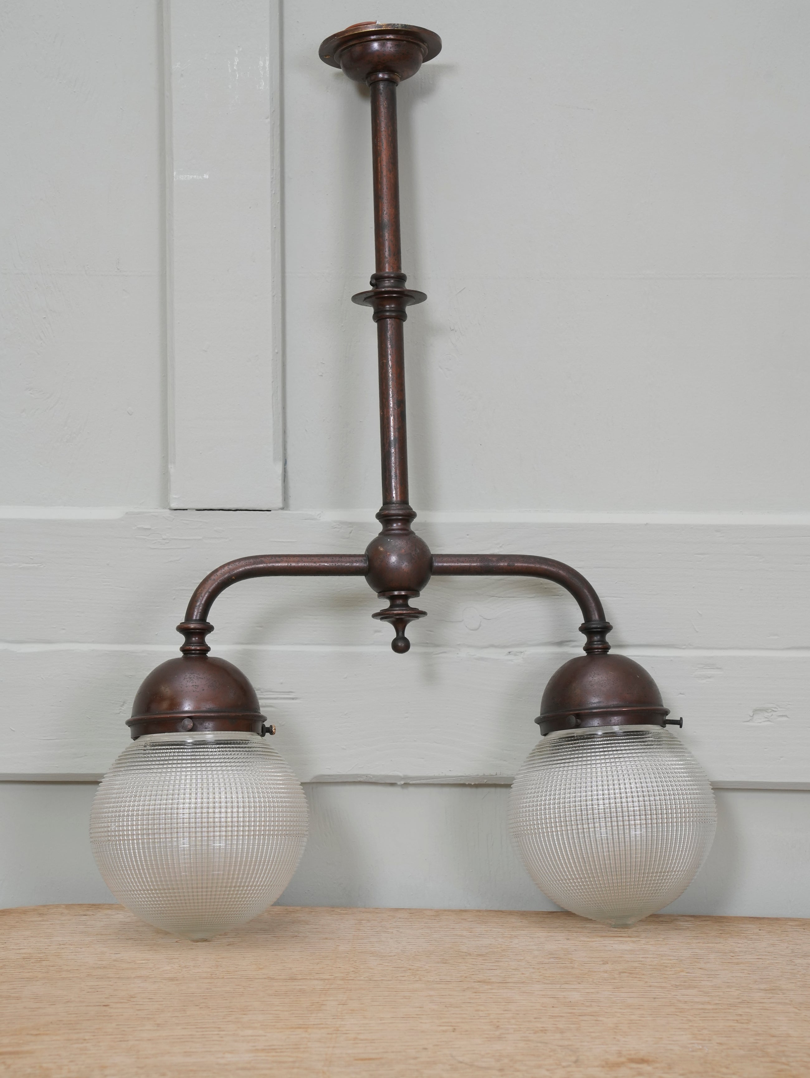 A Twin Holophane Ceiling Light