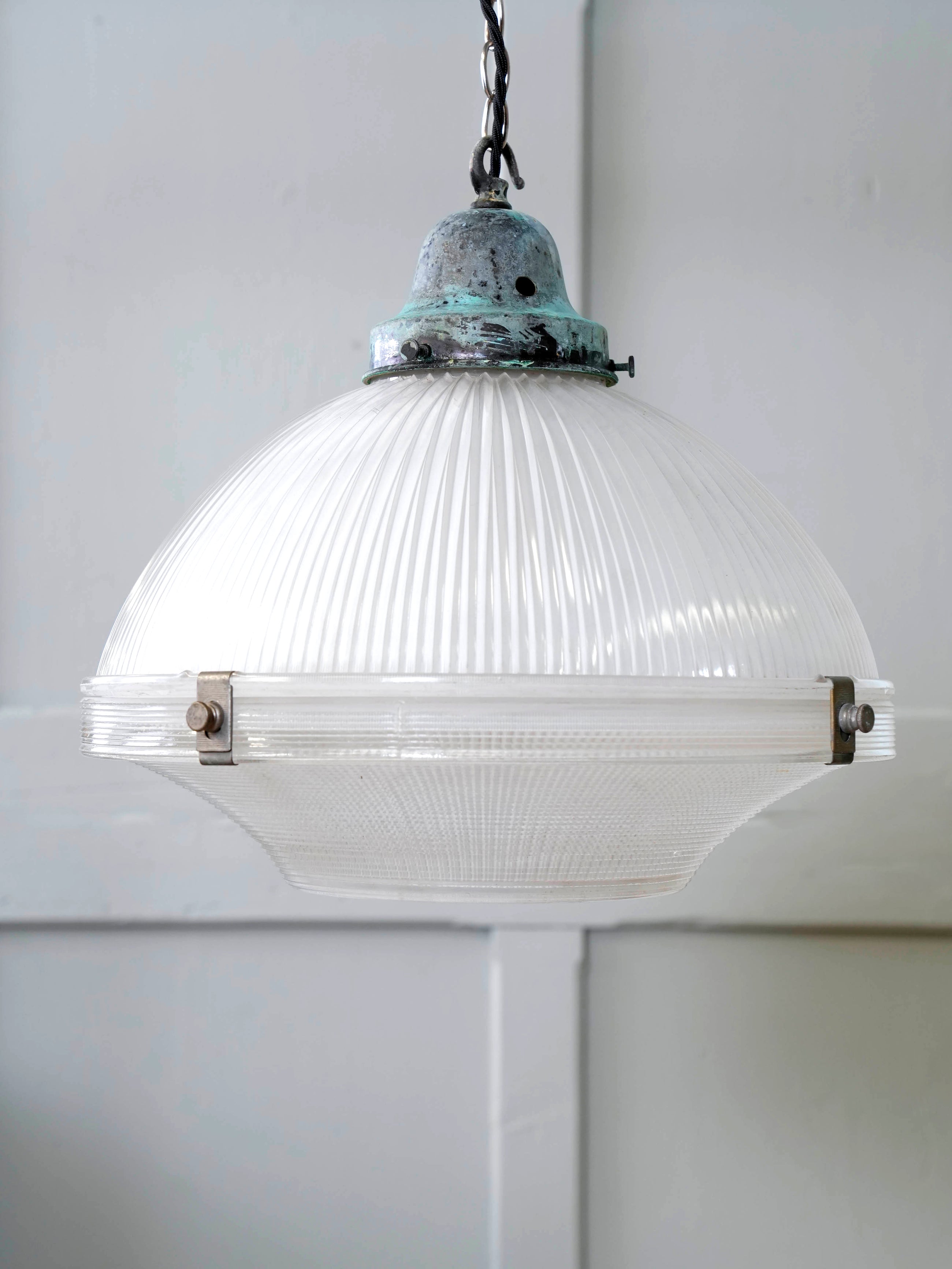 A Large Holophane Prismatic Glass Pendant Light