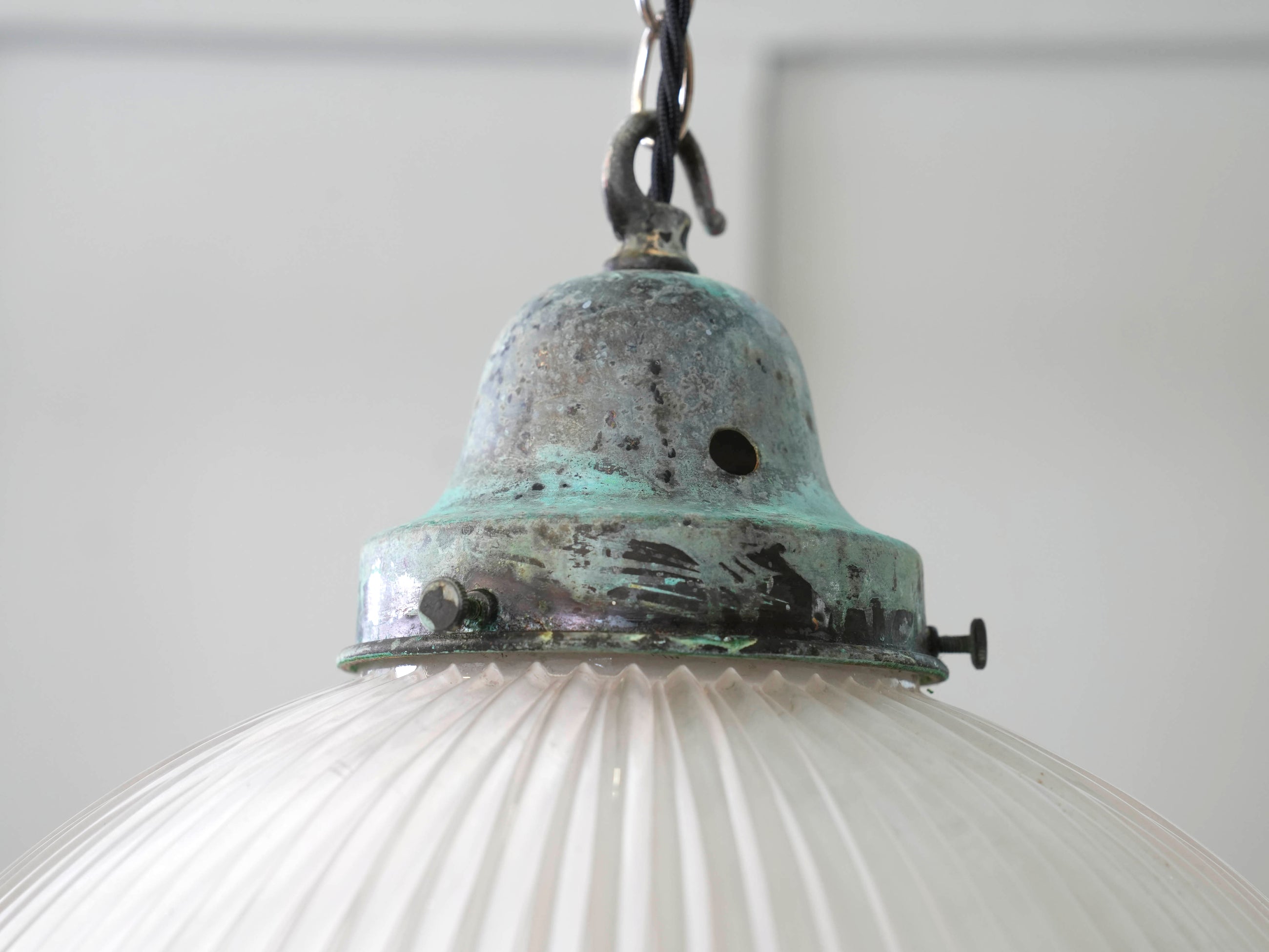 A Large Holophane Prismatic Glass Pendant Light