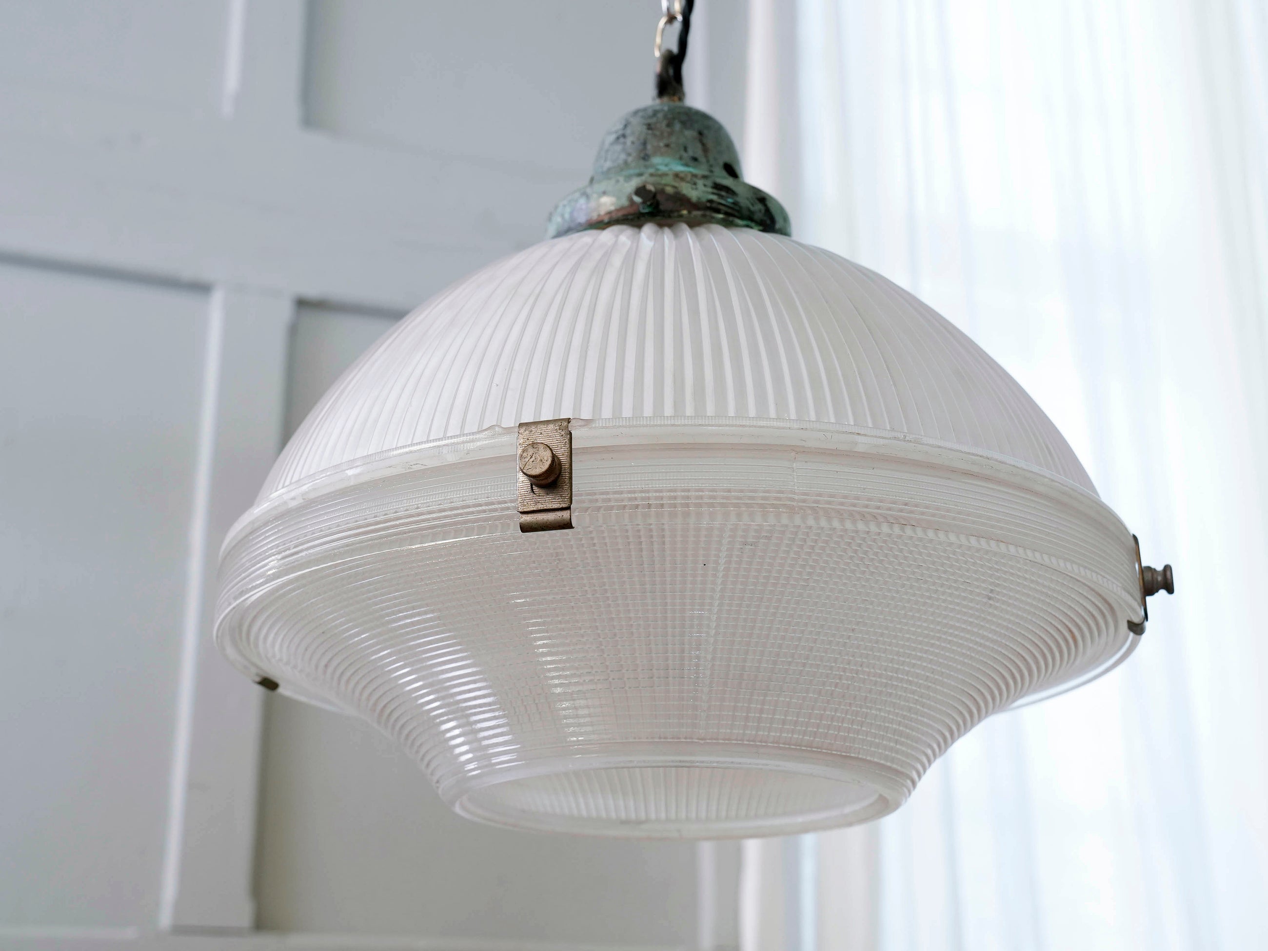 A Large Holophane Prismatic Glass Pendant Light