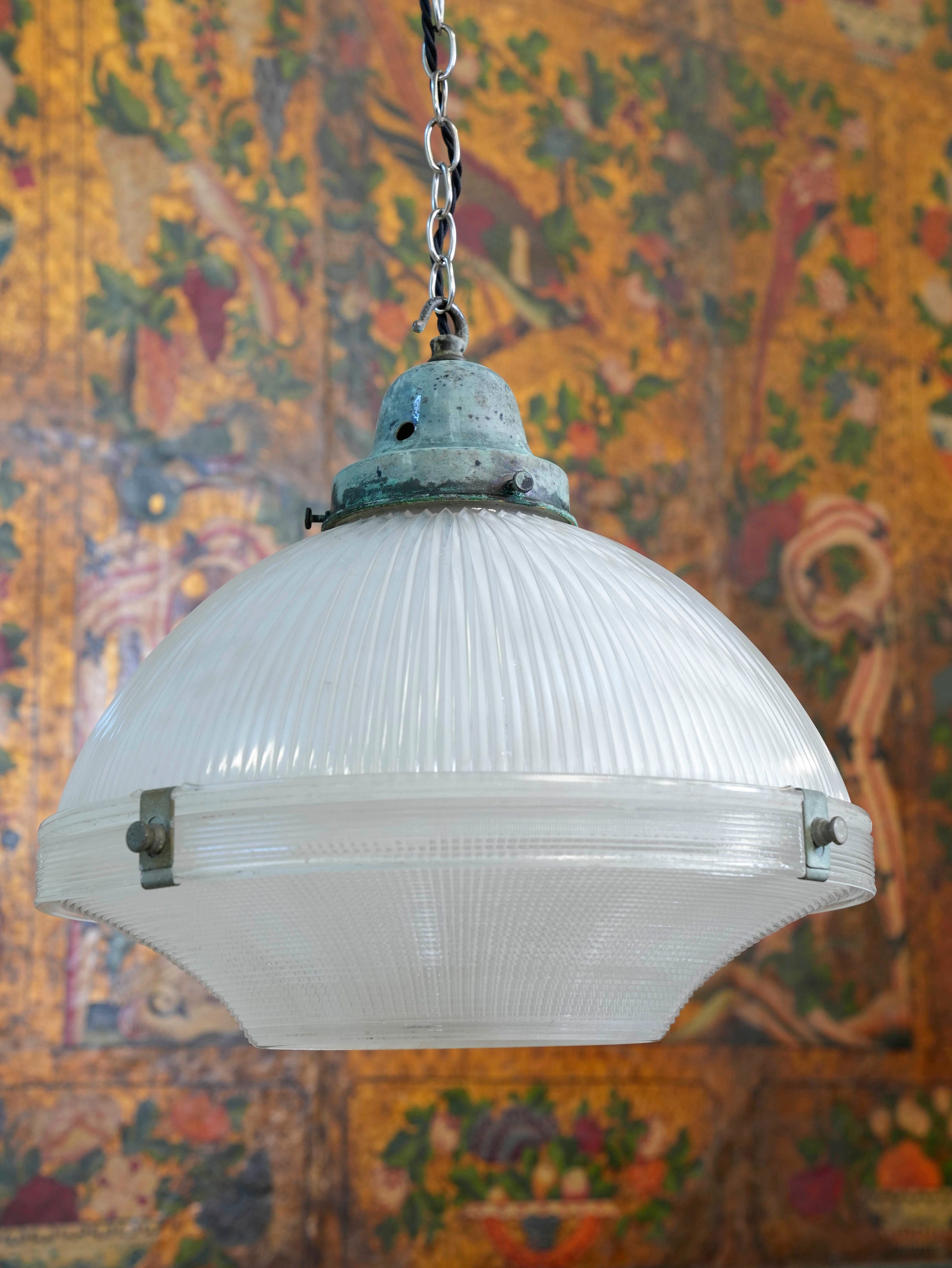 A Large Holophane Prismatic Glass Pendant Light