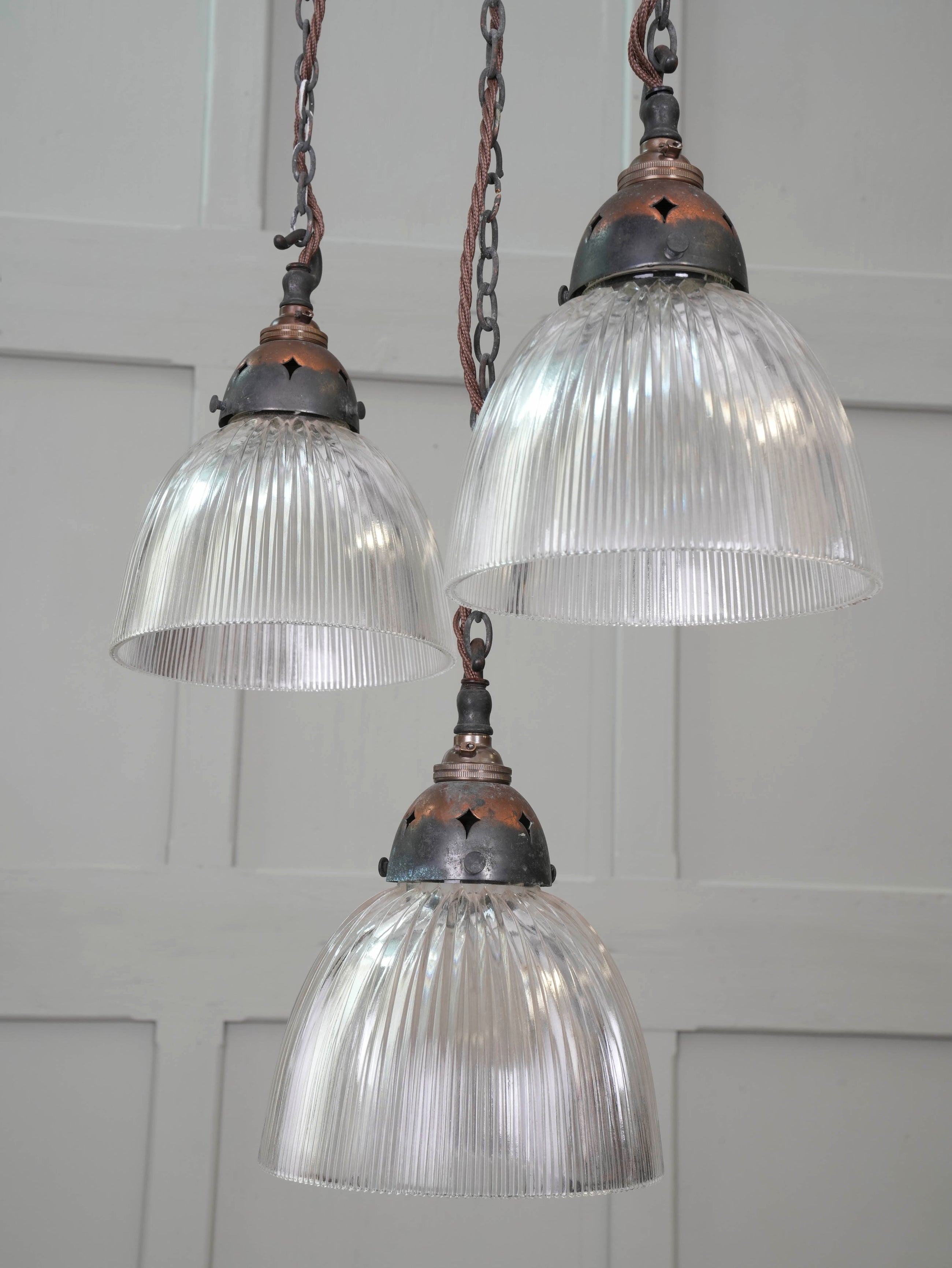 Three Holophane Prismatic Pendants