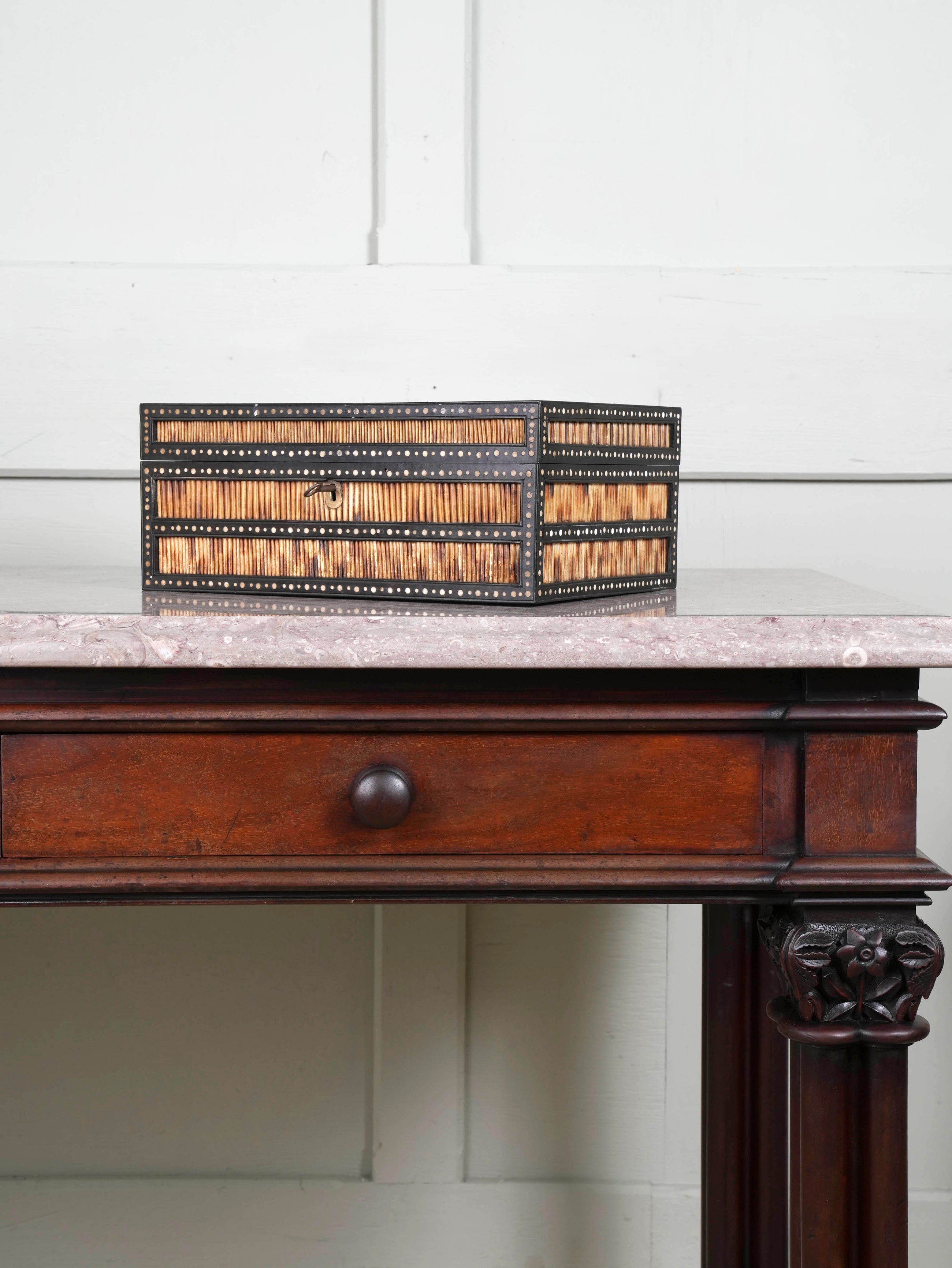 An Anglo Indian Porcupine Quill & Ebony Dressing Table Box