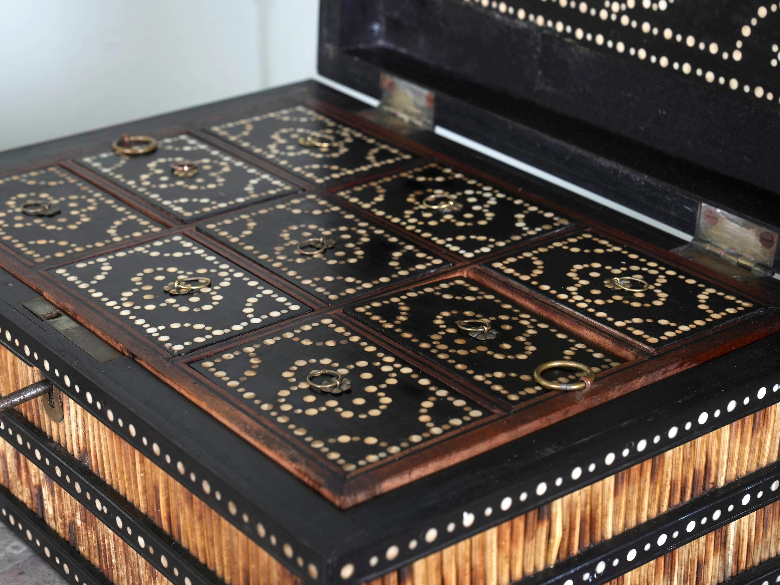 An Anglo Indian Porcupine Quill & Ebony Dressing Table Box