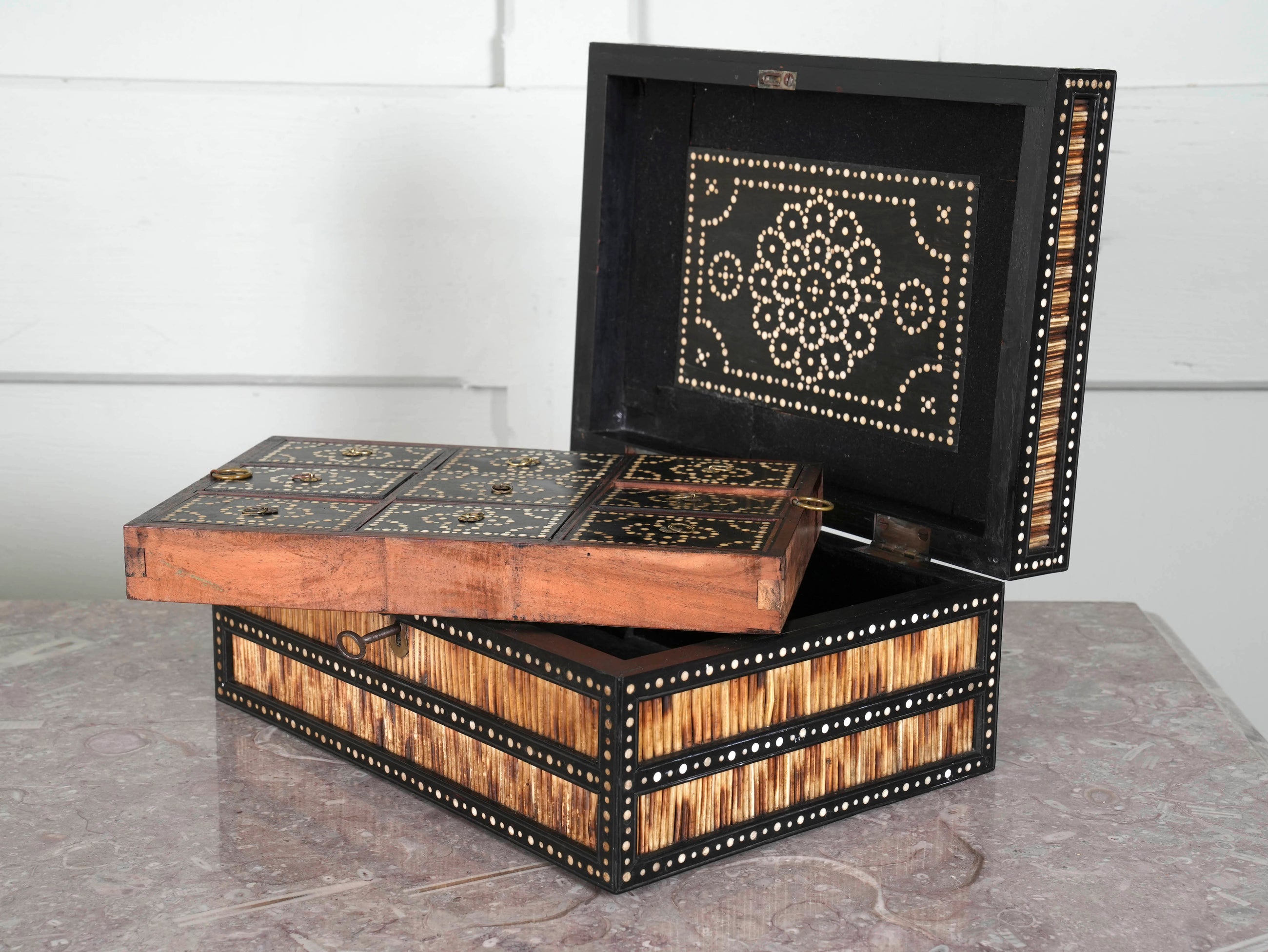 An Anglo Indian Porcupine Quill & Ebony Dressing Table Box