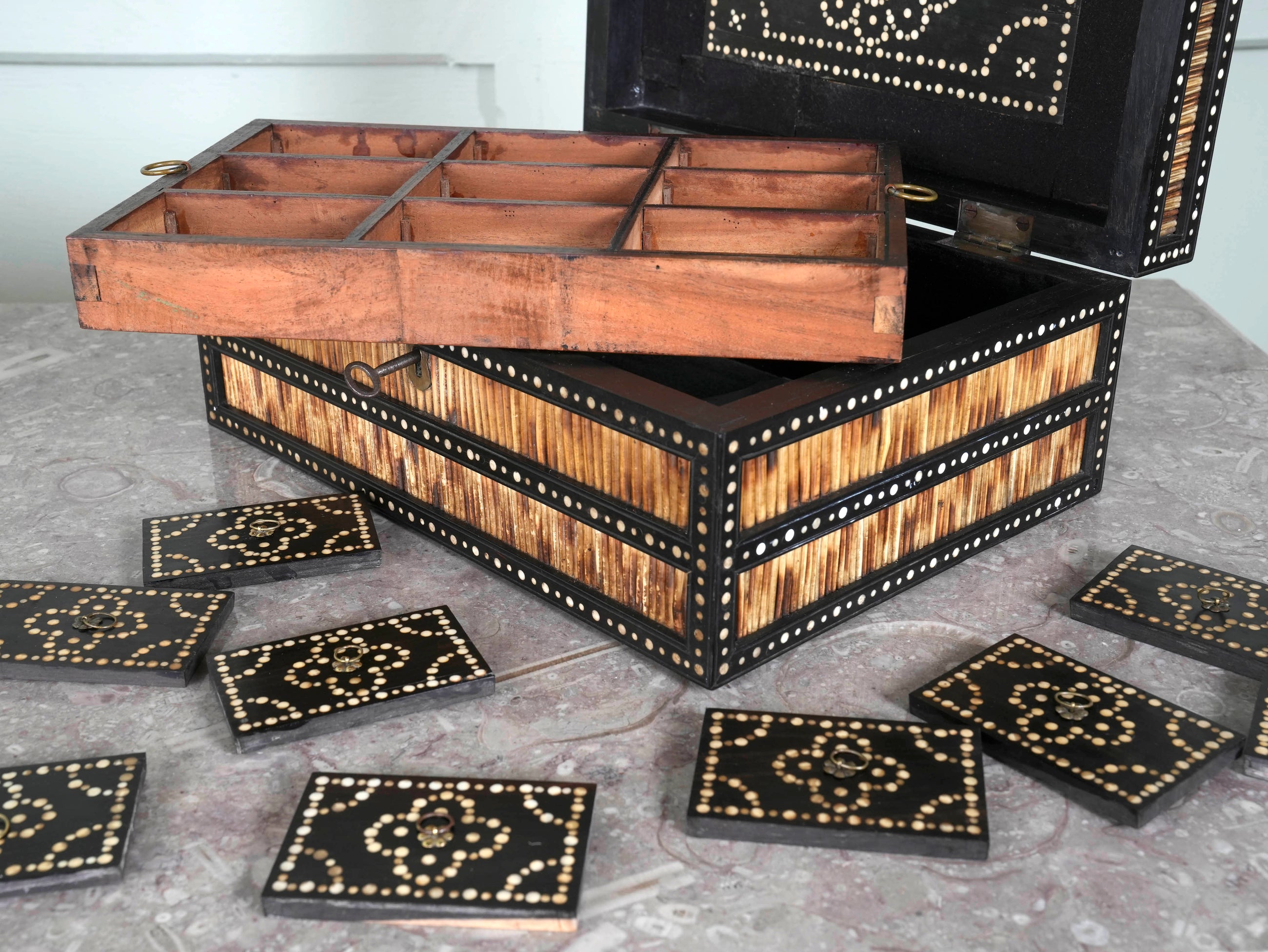 An Anglo Indian Porcupine Quill & Ebony Dressing Table Box