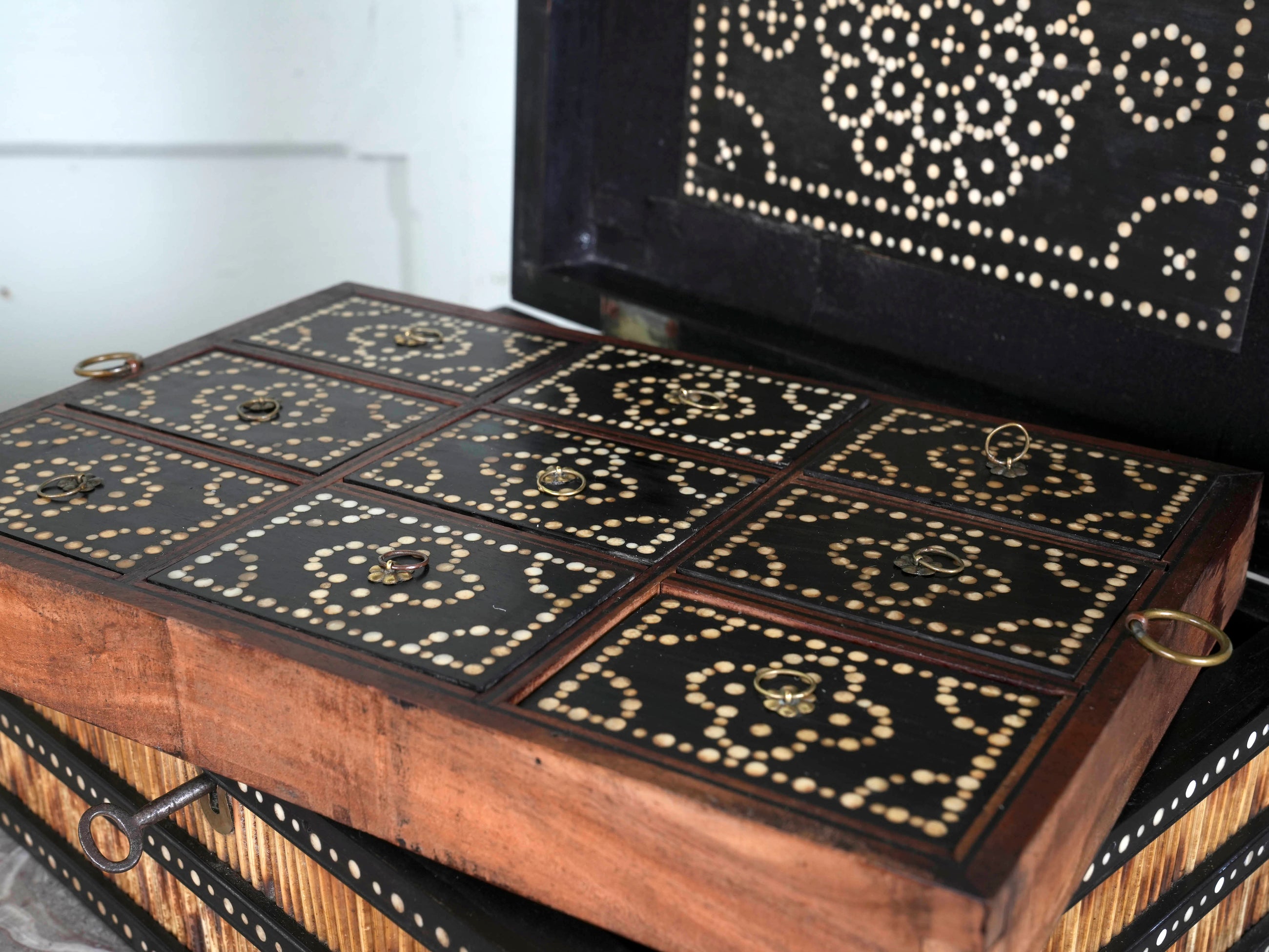 An Anglo Indian Porcupine Quill & Ebony Dressing Table Box