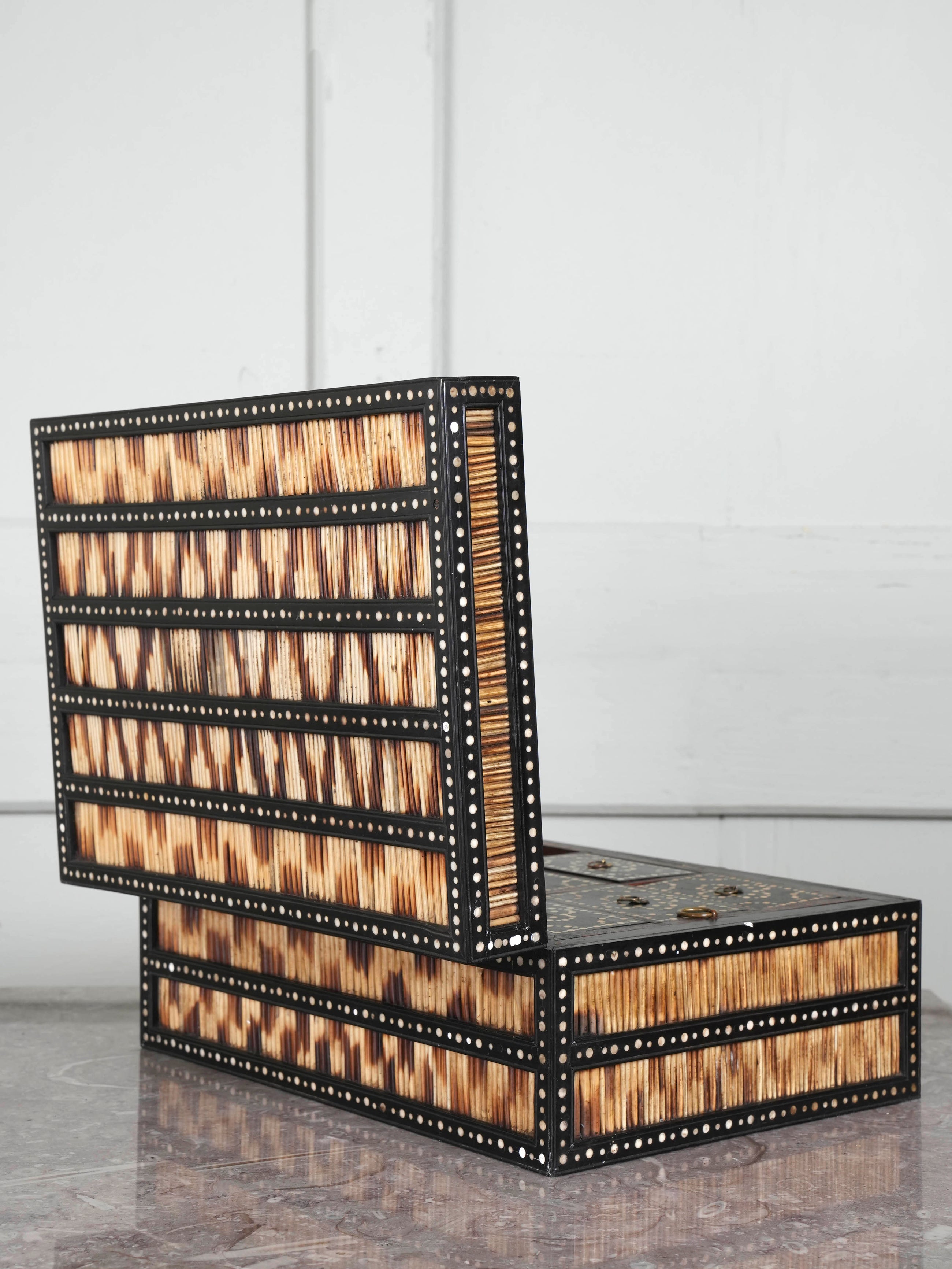 An Anglo Indian Porcupine Quill & Ebony Dressing Table Box
