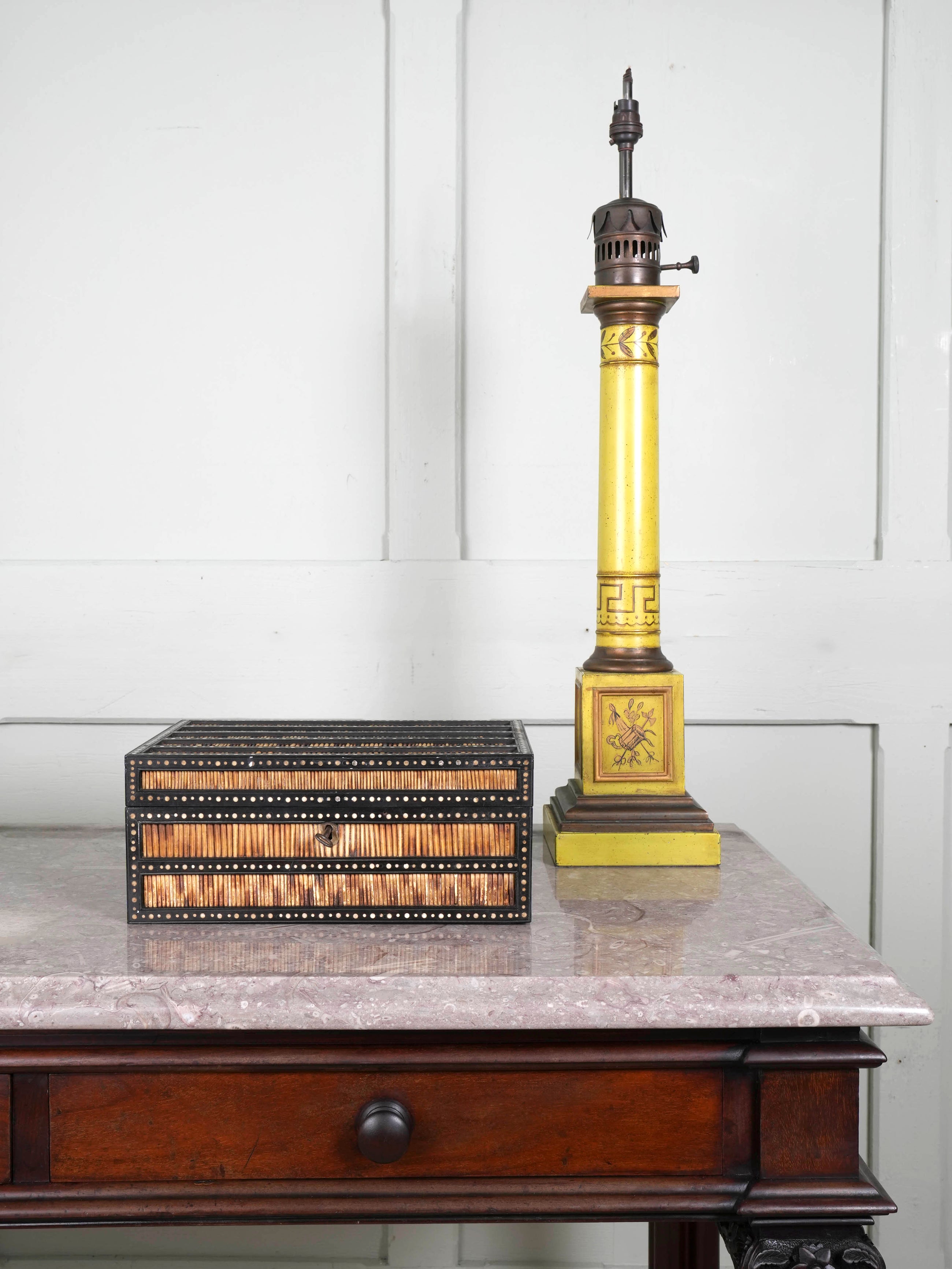 An Anglo Indian Porcupine Quill & Ebony Dressing Table Box