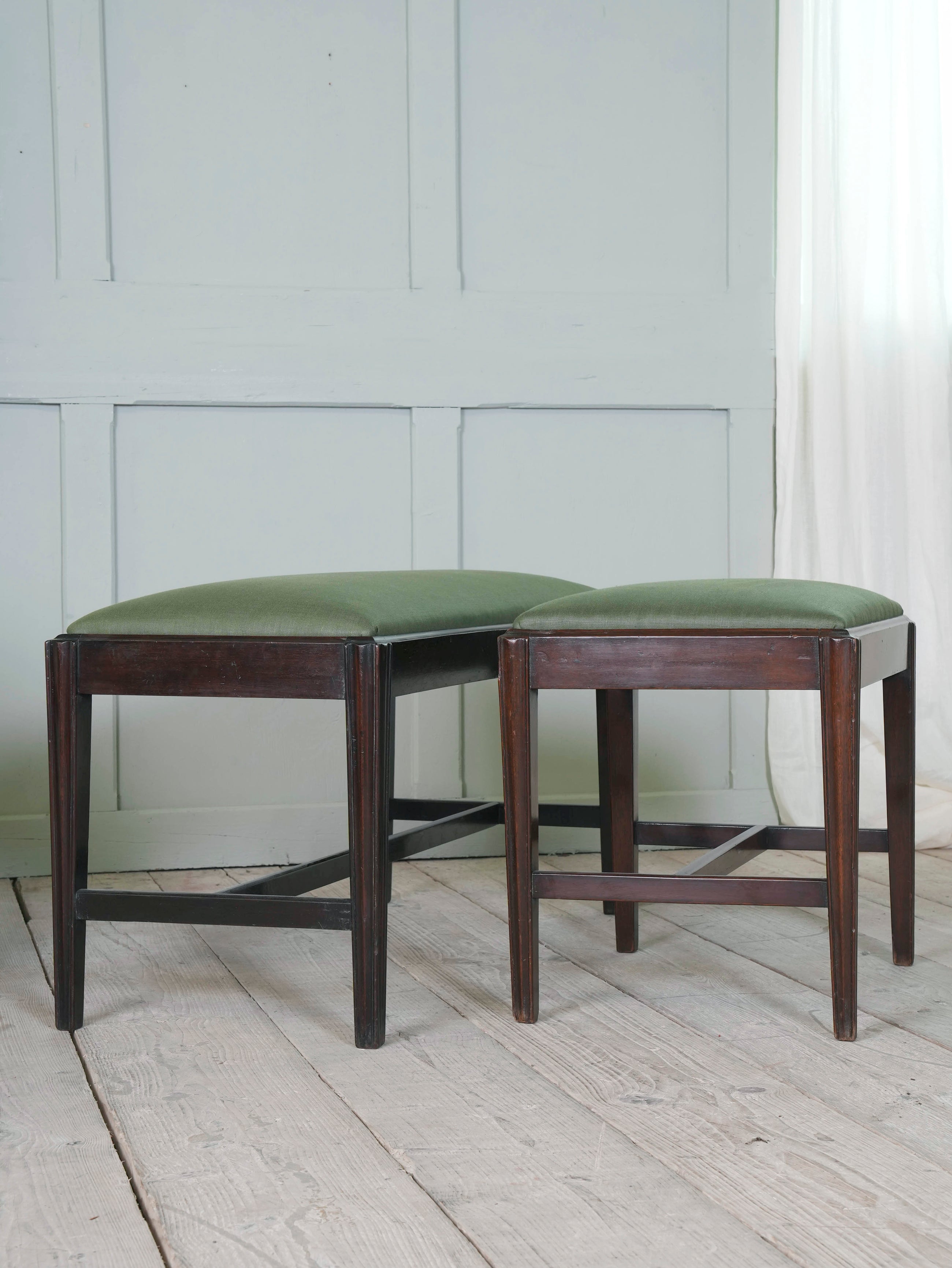 Two George III Upholstered Mahogany Stools