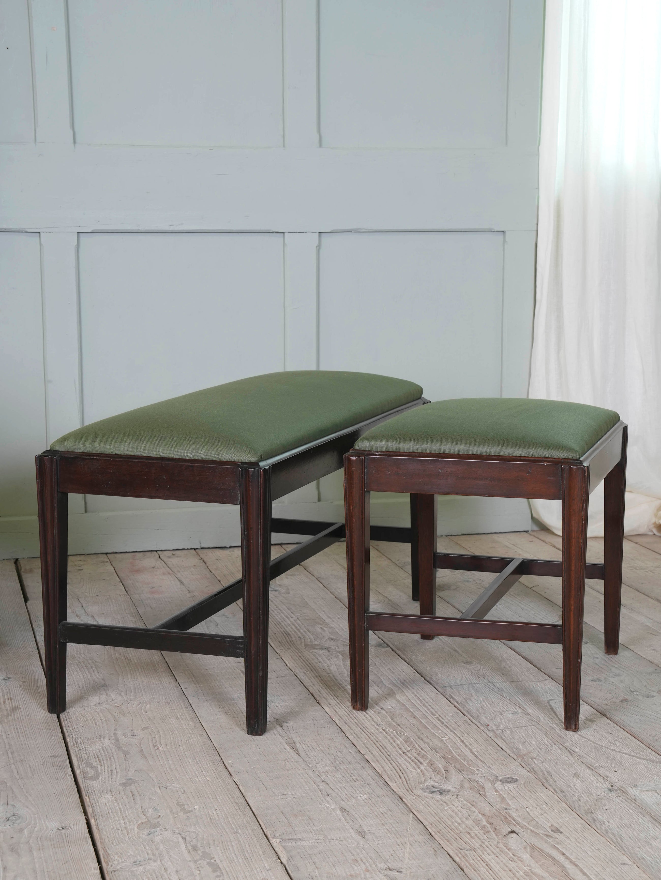 Two George III Upholstered Mahogany Stools