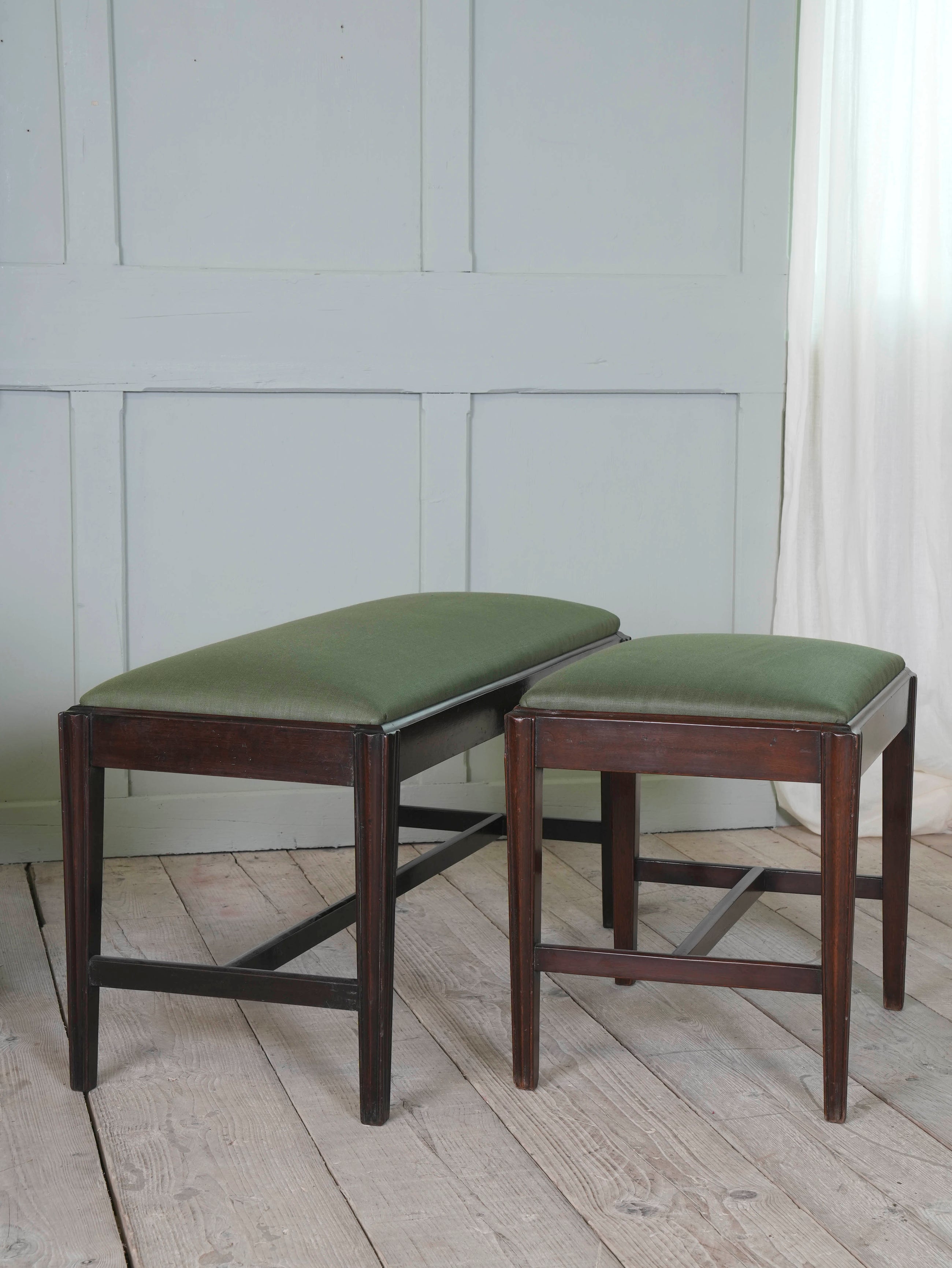 Two George III Upholstered Mahogany Stools