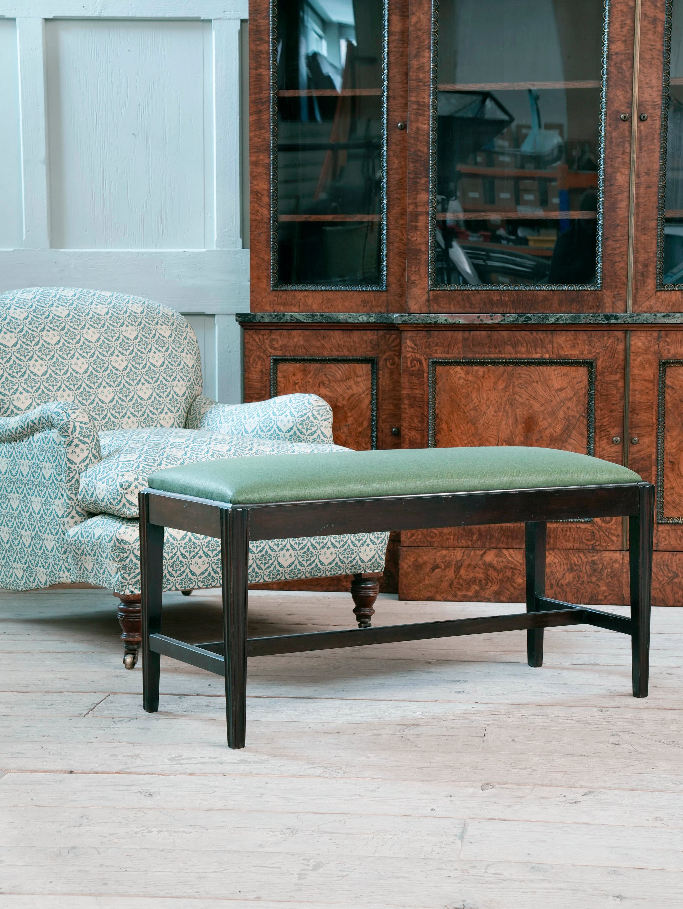 Two George III Upholstered Mahogany Stools