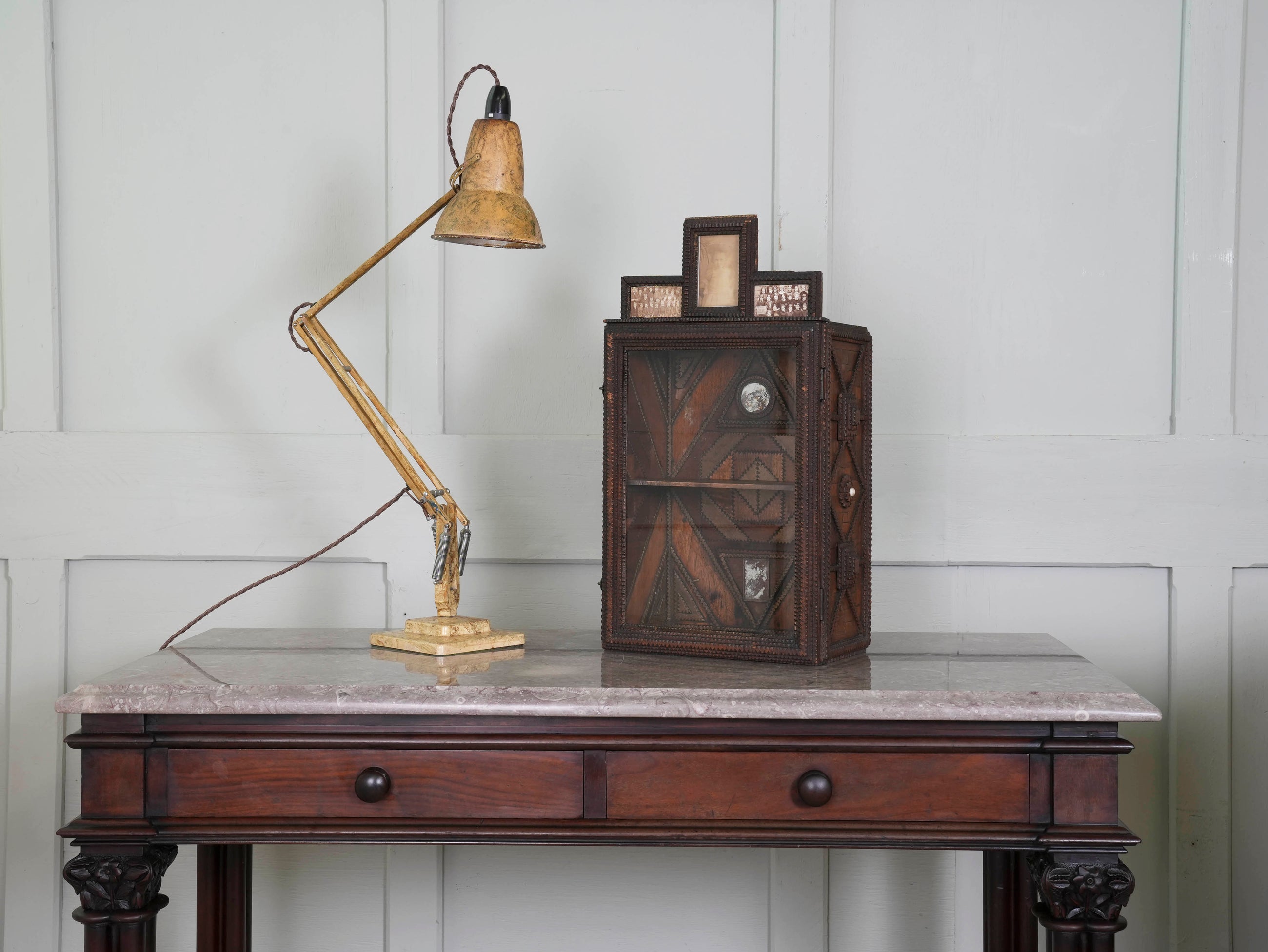 A Glazed Tramp Art Cabinet