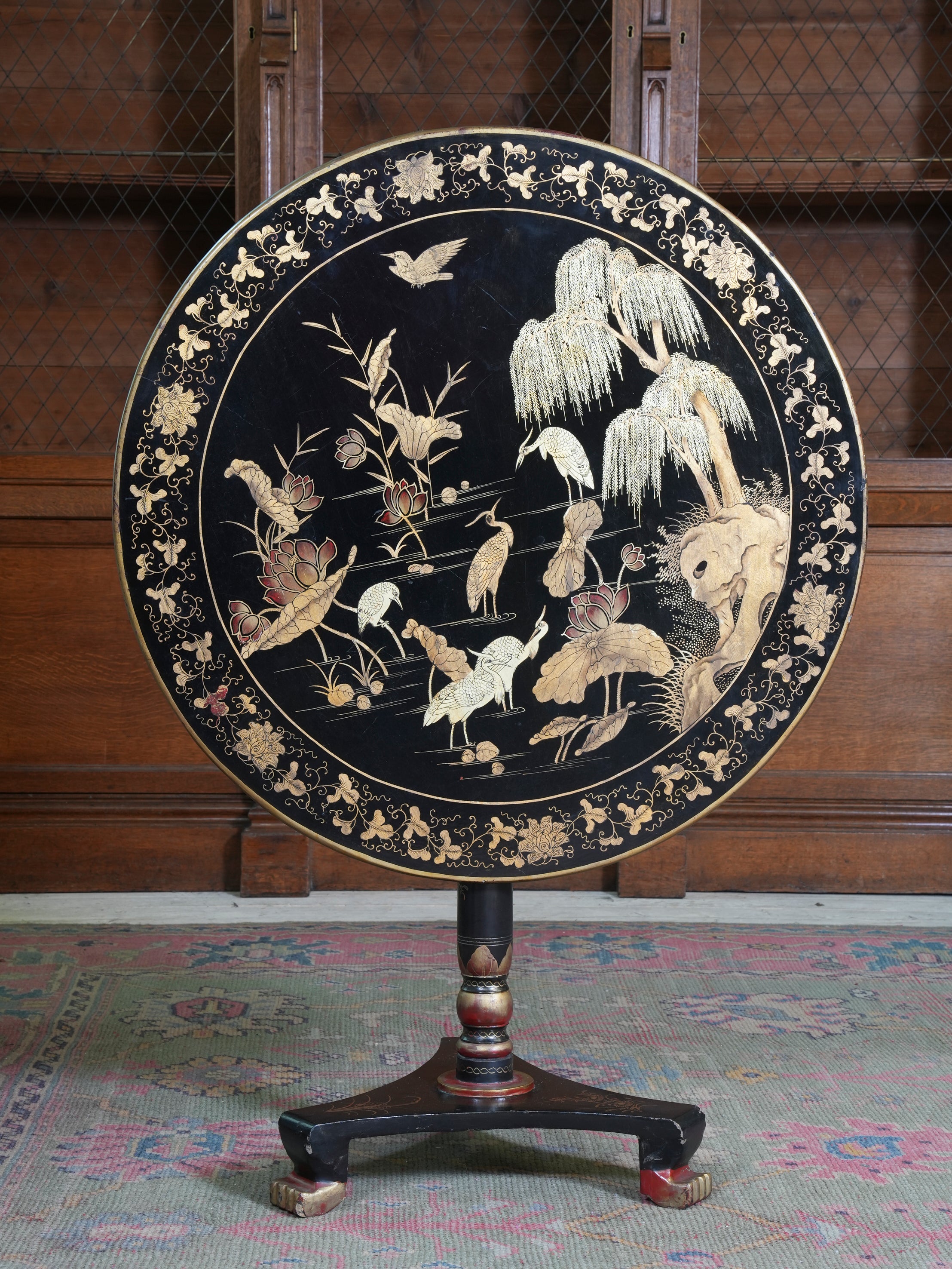 A Large Tilt Top Chinoiserie Decorated Table
