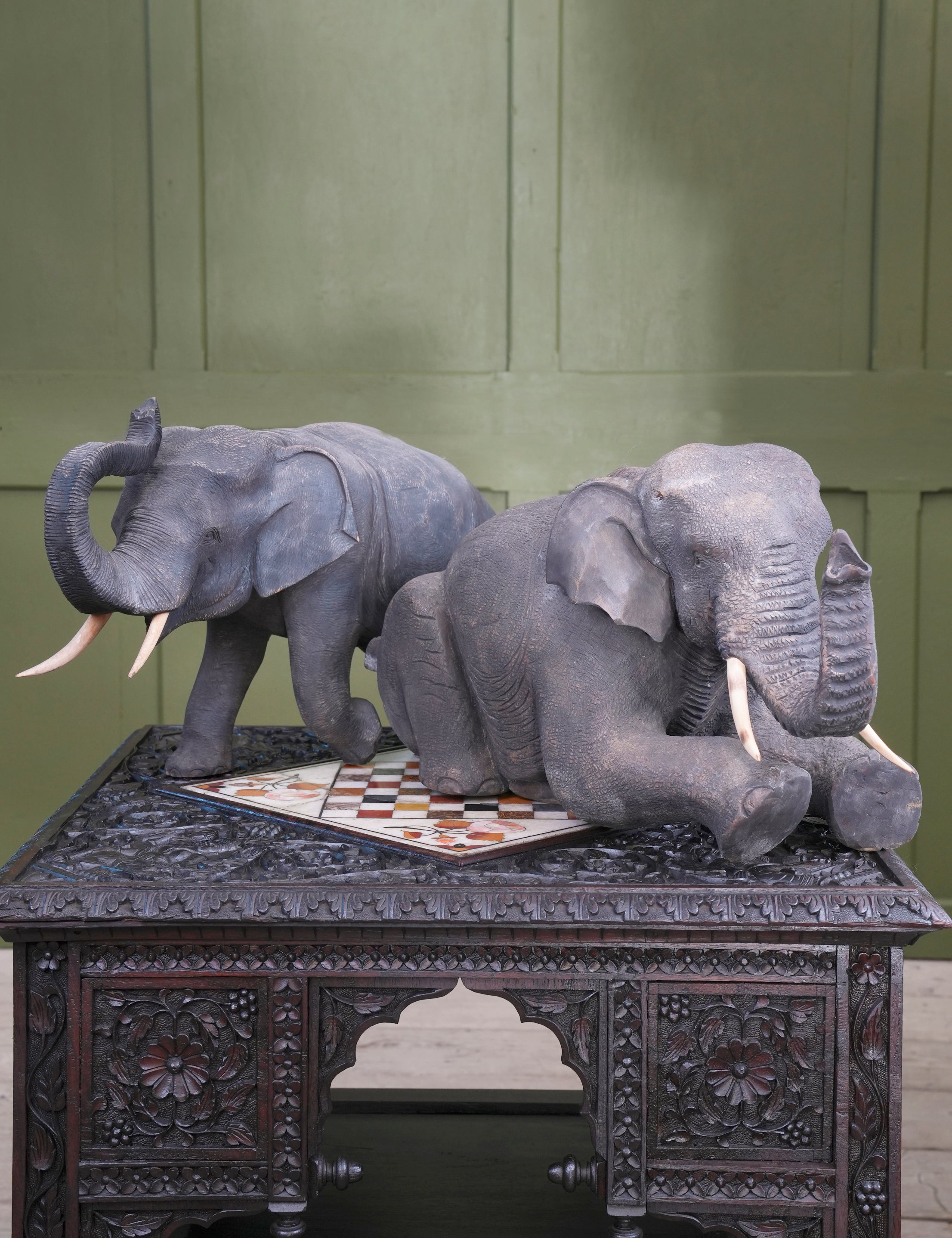 A Pair of Carved Indian Elephants