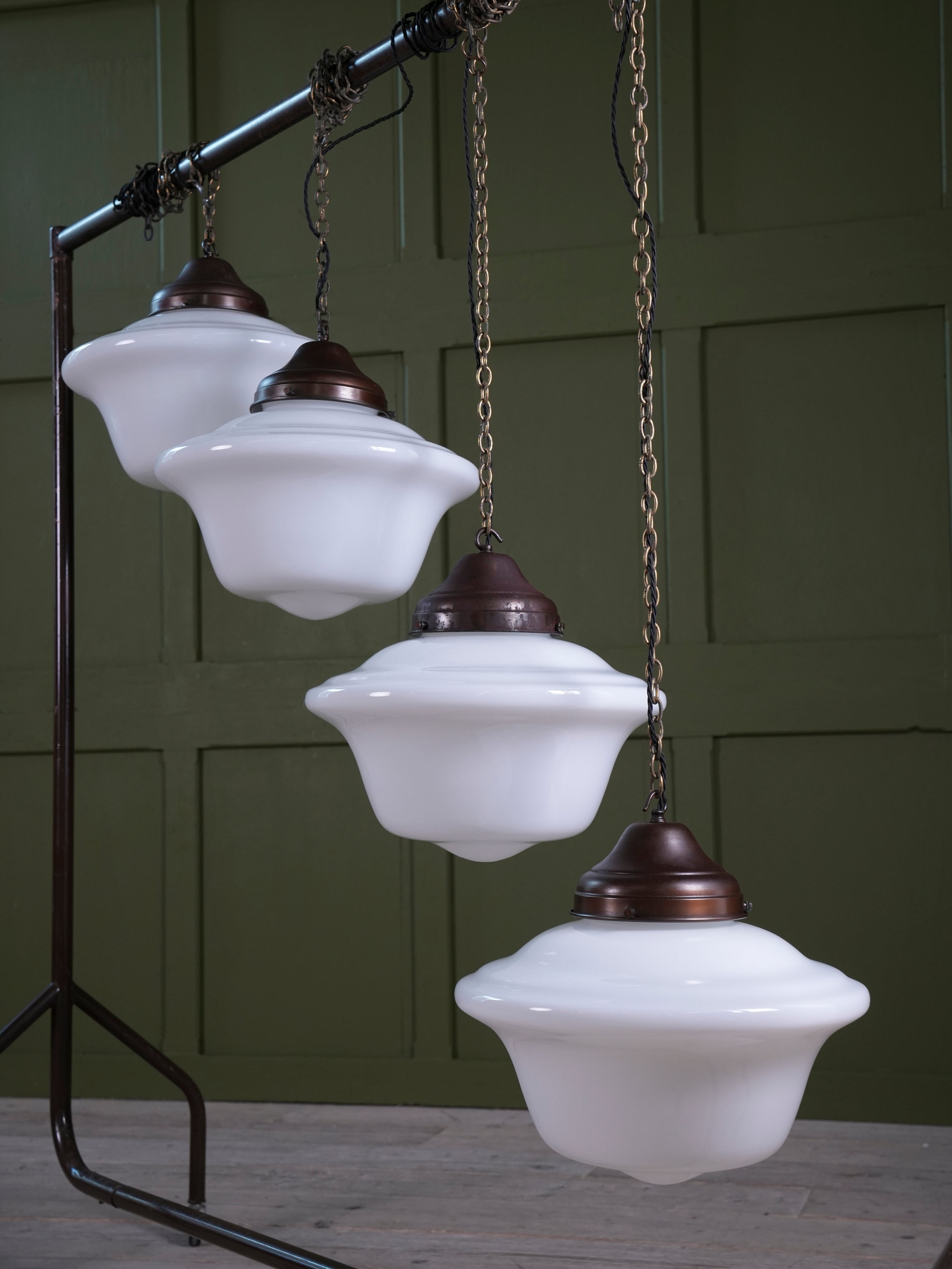 Four Large Opaline Pendant Lights