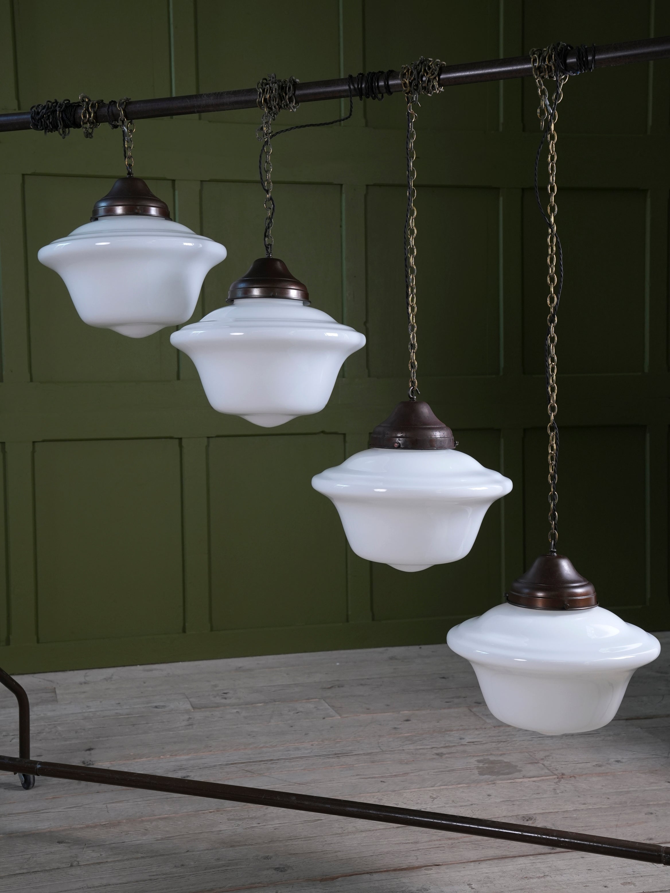 Four Large Opaline Pendant Lights