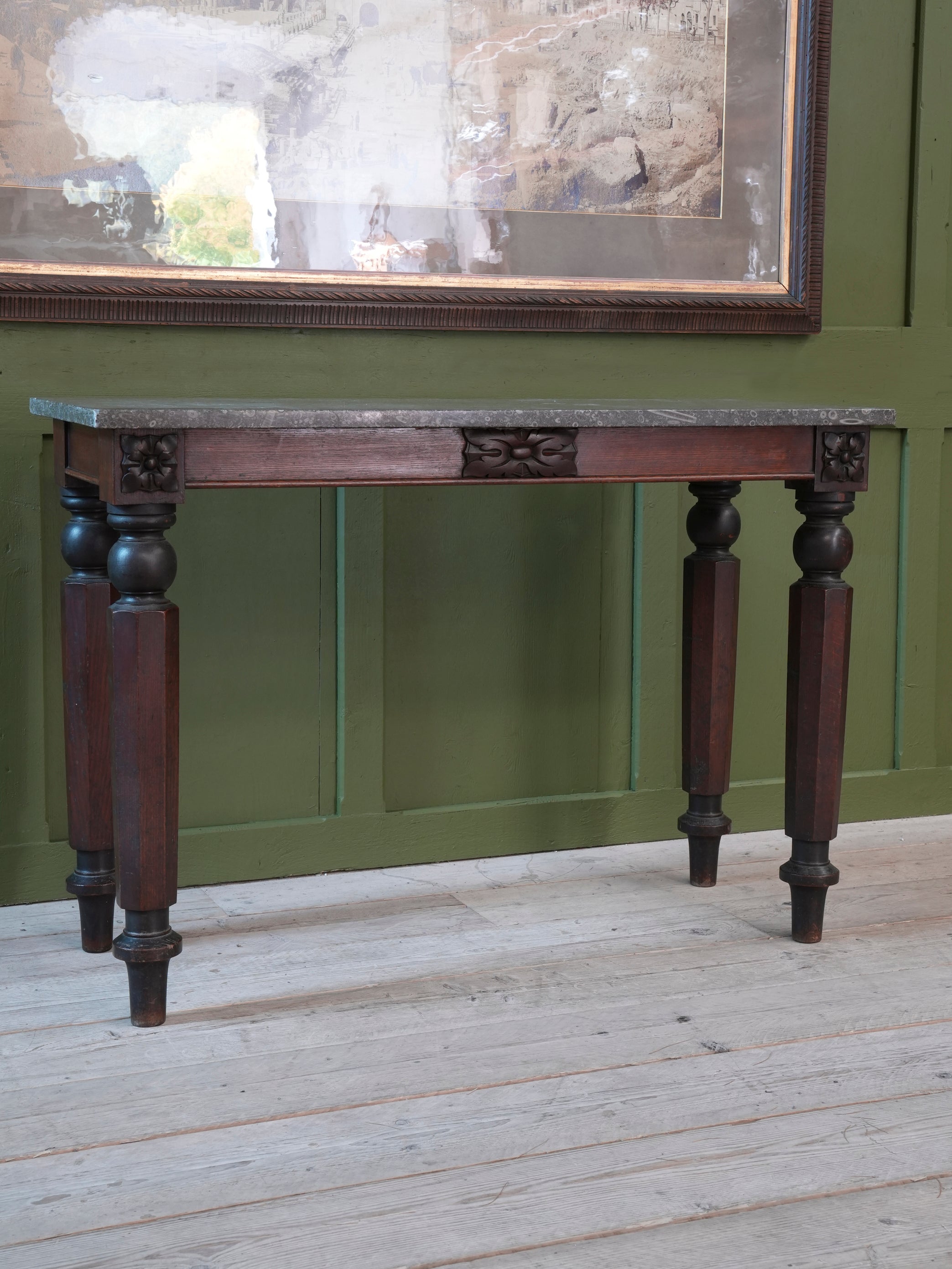 A 19thC Oak & Fossil Marble Console Table