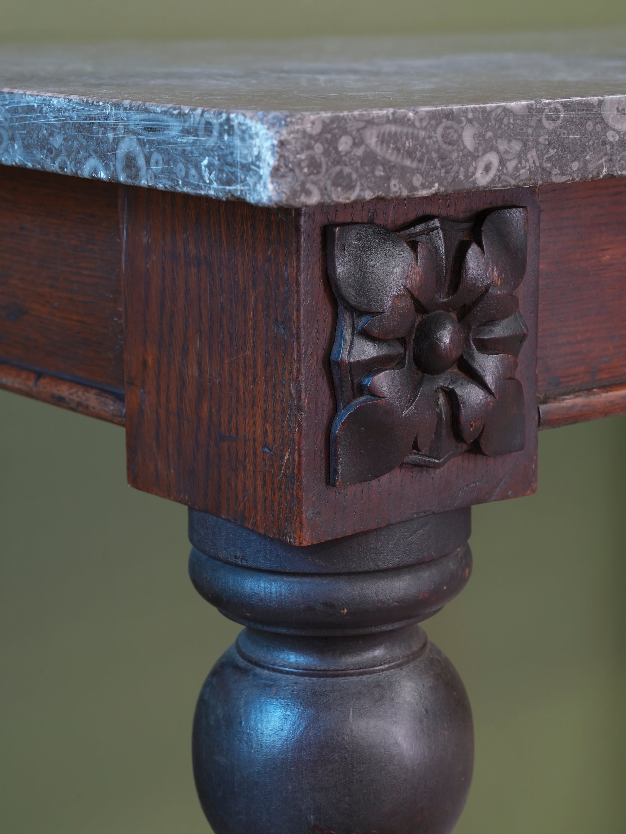 A 19thC Oak & Fossil Marble Console Table
