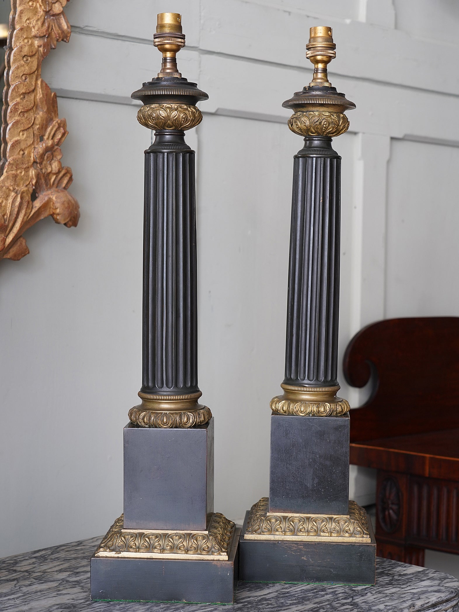 A Pair of 19th Century Column Table Lamps