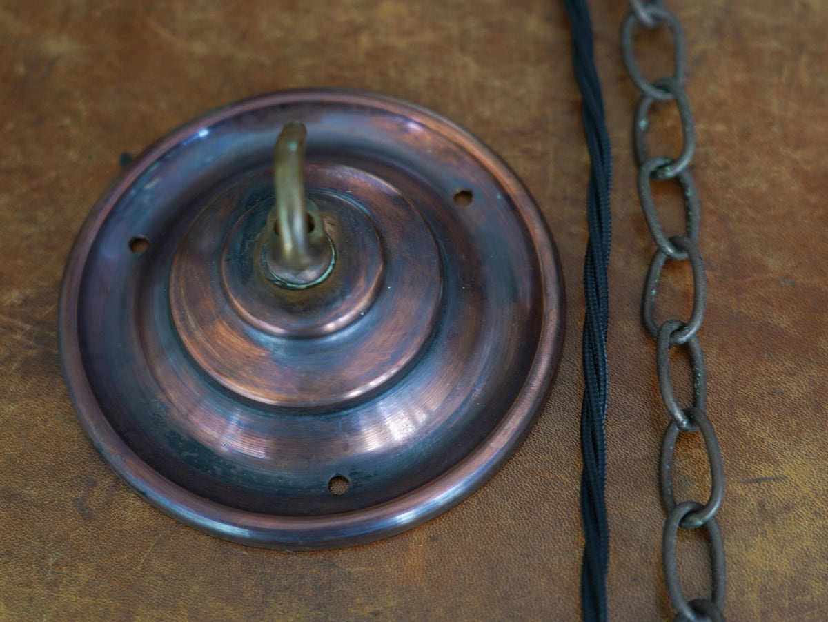 The Tomkin Opaline Glass Pendant in Patinated Copper