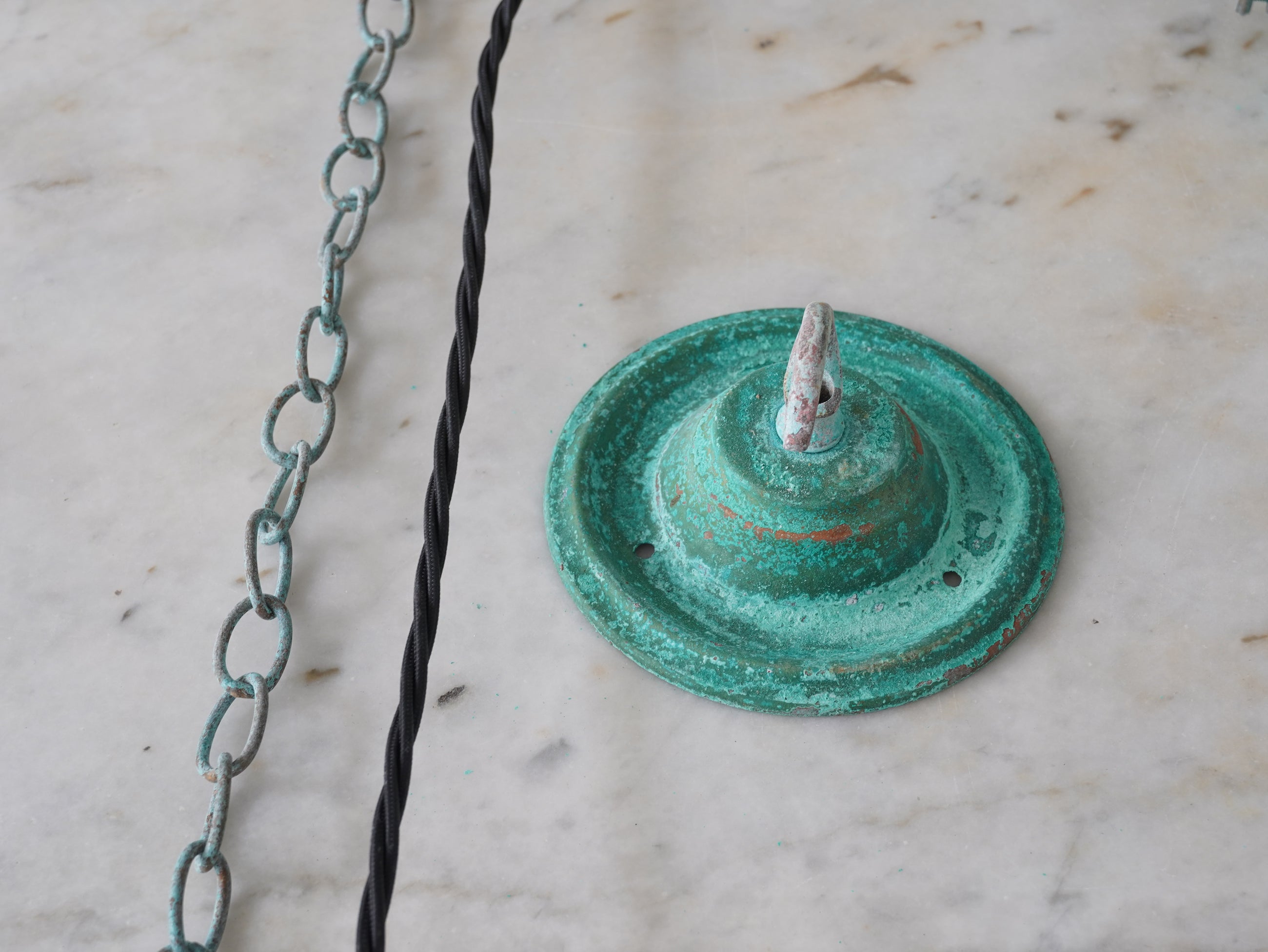 The Draughtsman Opaline Glass Pendant Light in Verdigris