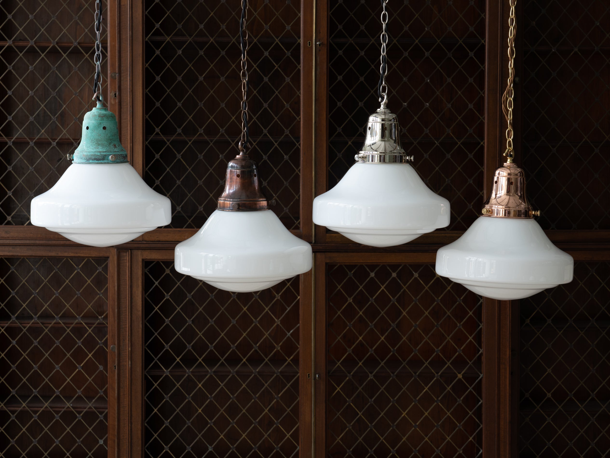 The Ellis Opaline Glass Pendant Light in Nickel