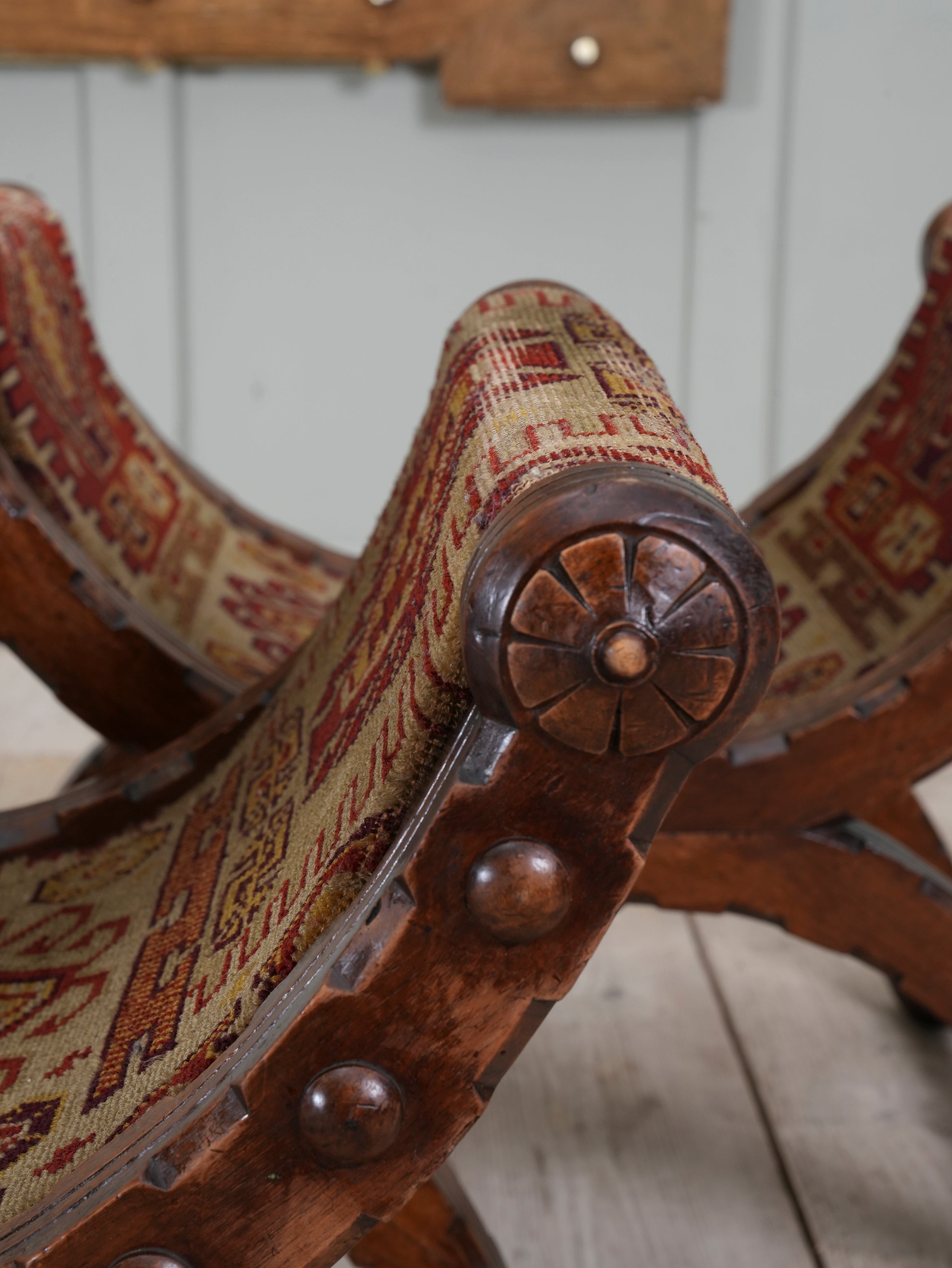 A Pair of Reformed Gothic X Frame Mahogany Stools