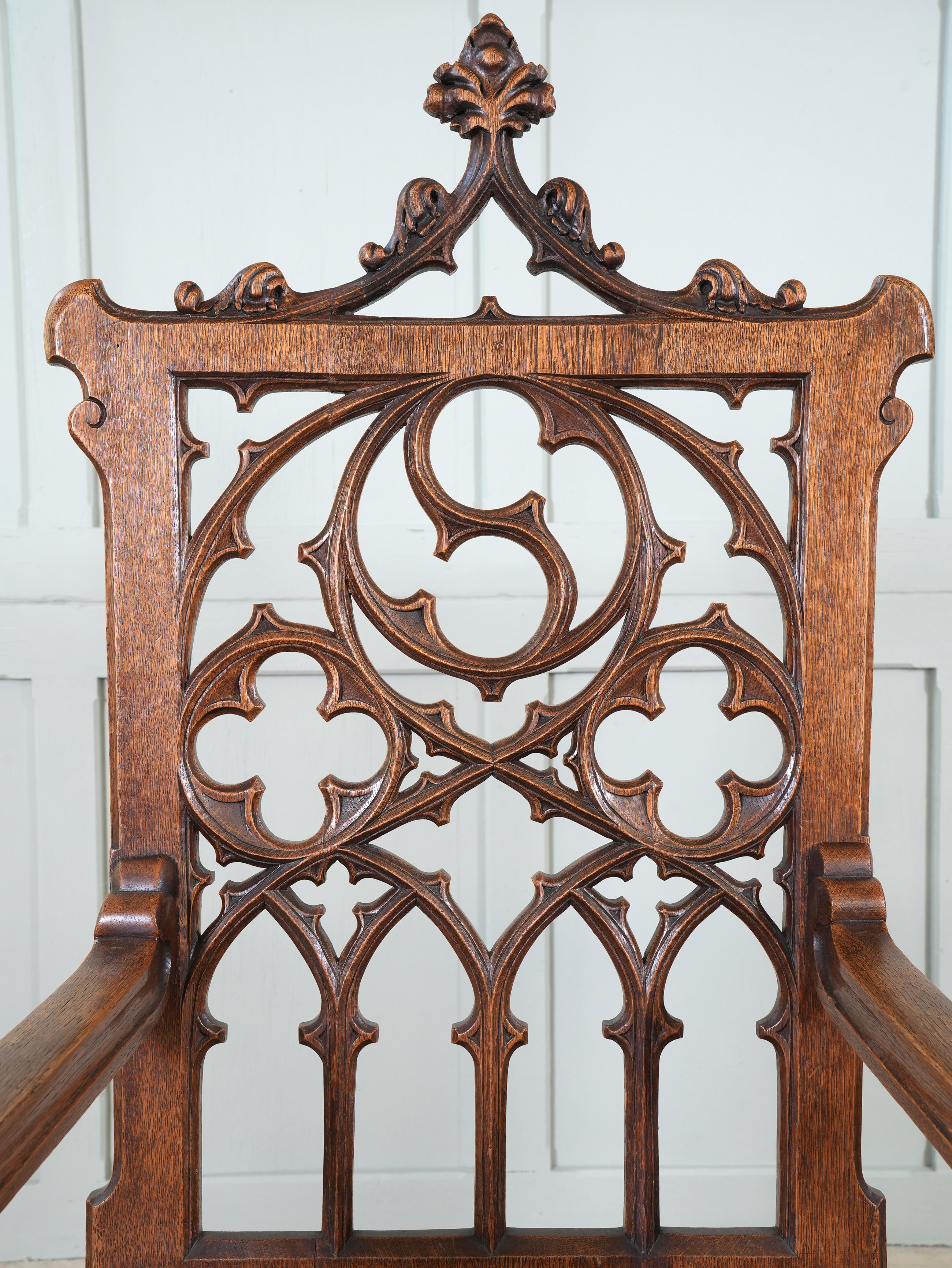 A Pair of 19th Century Oak Gothic Revival Armchairs