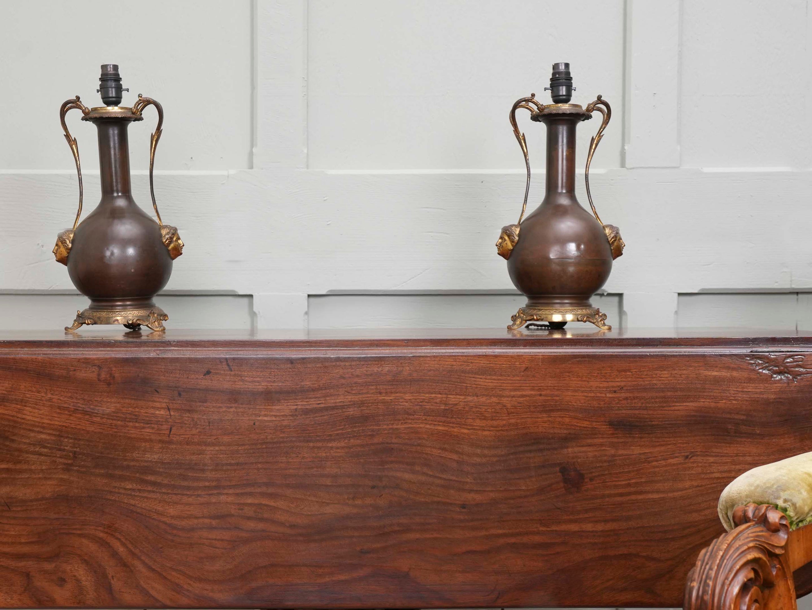 A Pair of Twin Handled Copper Vase Table Lamps